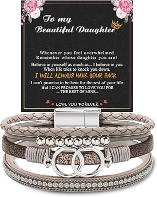 Btysun Bracelets for Women,Stocking Stuffers for Teens Birthday Gifts for Mom Inspirational Gift for Women Mother's Day Daughter Wrap Bracelet Sister Friend Teen Girl Gifts Leather Layered Jewelry Valentines Gift for Her