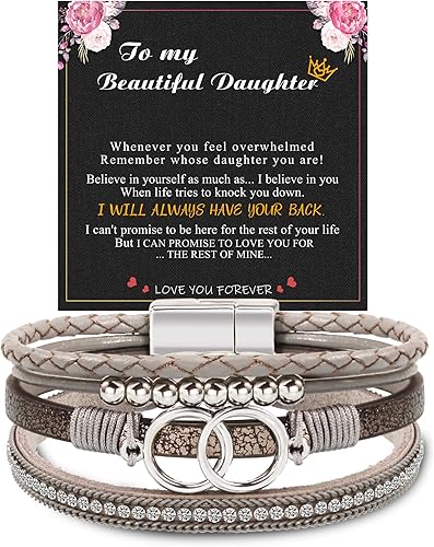 Btysun Bracelets for Women,Stocking Stuffers for Teens Birthday Gifts for Mom Inspirational Gift for Women Mother's Day Daughter Wrap Bracelet Sister Friend Teen Girl Gifts Leather Layered Jewelry Valentines Gift for Her
