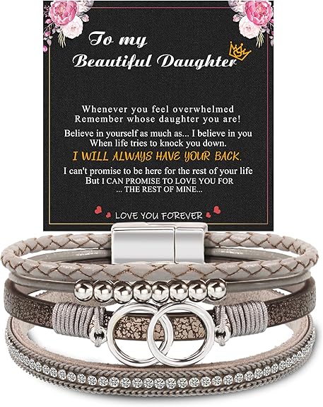 Btysun Bracelets for Women,Stocking Stuffers for Teens Birthday Gifts for Mom Inspirational Gift for Women Mother's Day Daughter Wrap Bracelet Sister Friend Teen Girl Gifts Leather Layered Jewelry Valentines Gift for Her