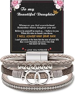 Bracelets for Women，Valentines Day Gifts for Her Teens Leather Bracelets for Women Mothers Day Gifts for Mom Birthday Gift Inspirational Gift for Daughter Wrap Bracelet Sister Friend Teen Girl Gift Layered Christmas Jewelry