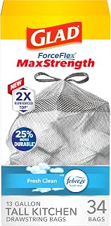 ForceFlex MaxStrength Kitchen Trash Bags, 13 Gal, Fresh Clean Febreze, 34 Ct (Package May Vary)