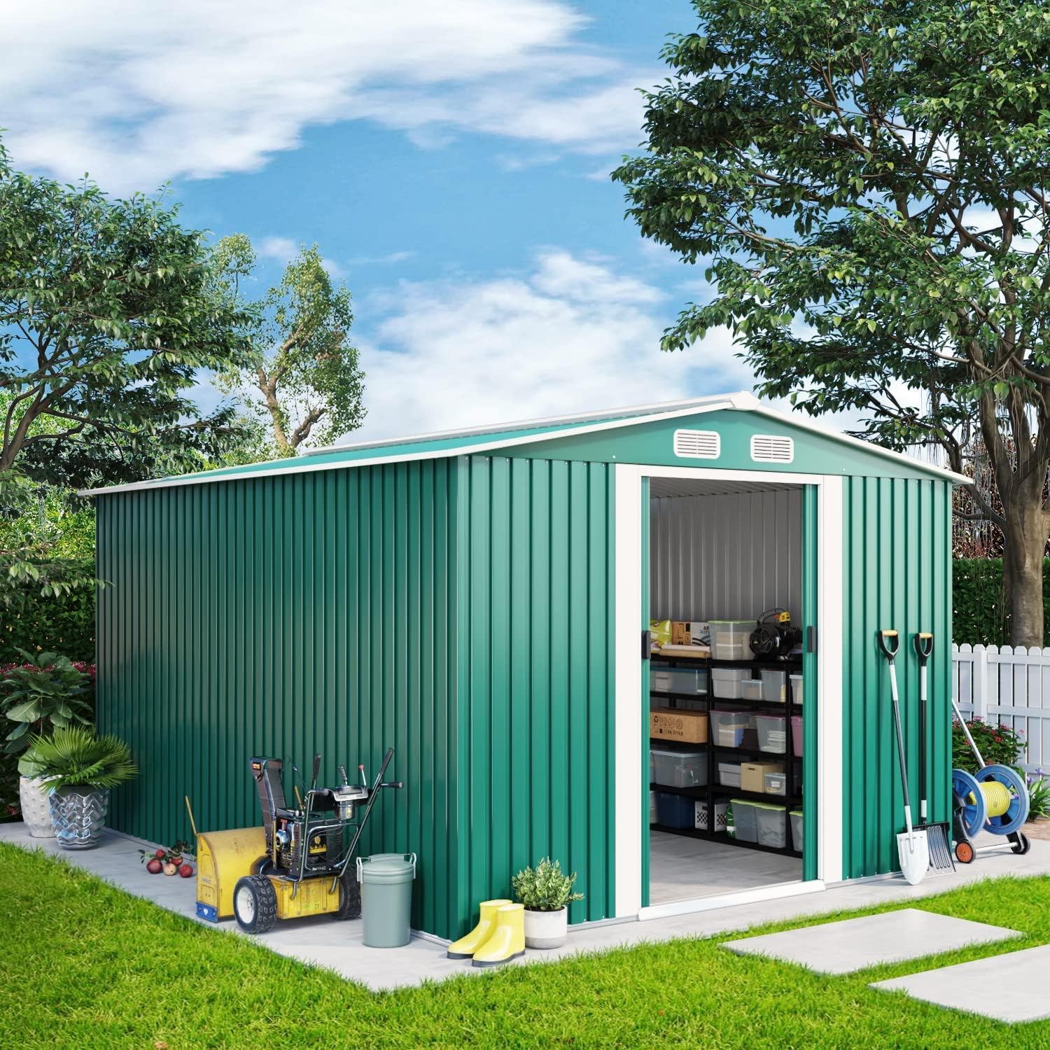 Outdoor Storage Shed 10 x 8 FT, Galvanized Metal Shed with