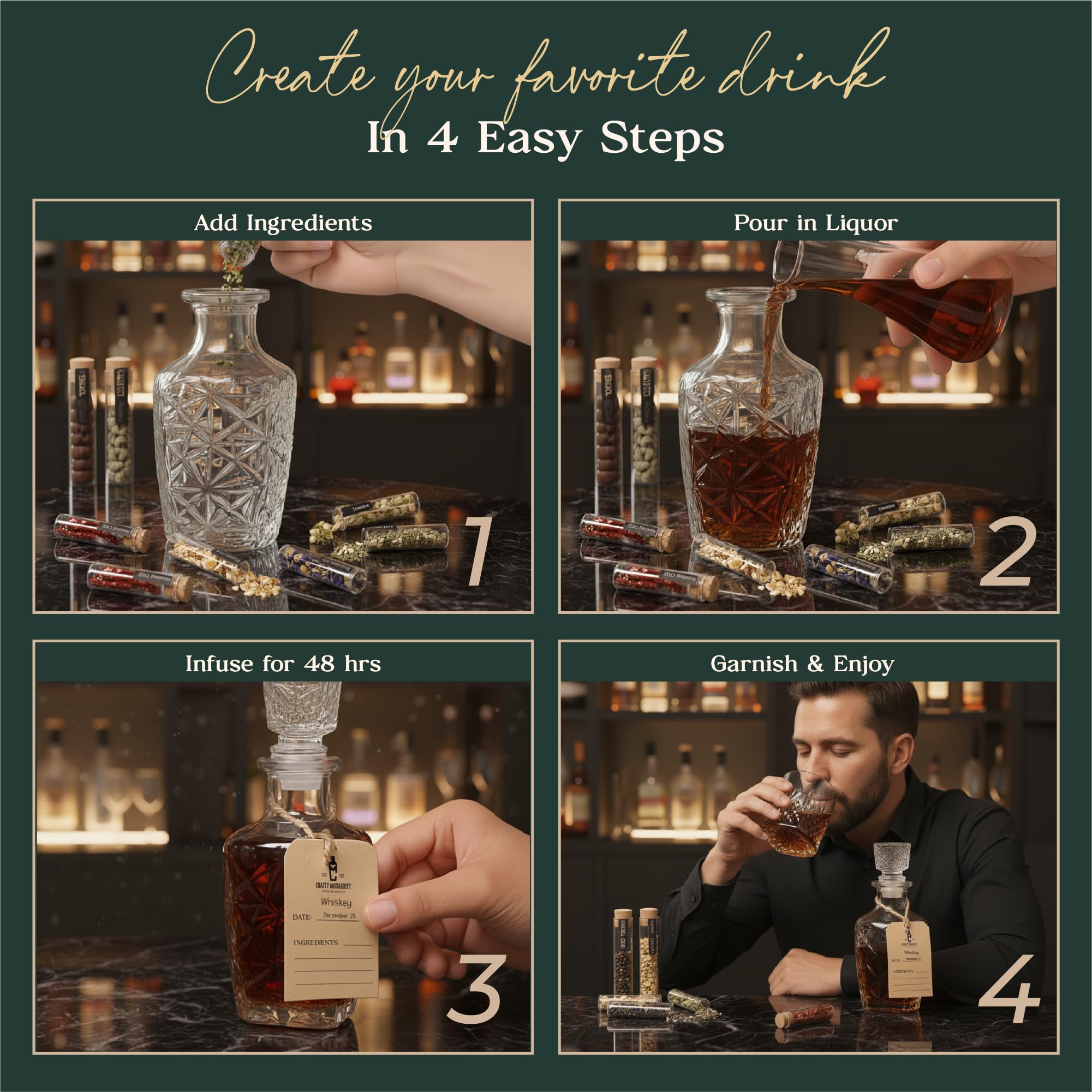 Alcohol Infusion Kit for Whiskey, Tequila, Rum, Gin & Vodka - Including User Manual - Alcohol Gifts for Men - Birthday Gifts for Dad - Drink Making Kit and Cocktail Infusion Set - Crafty Mixologist
