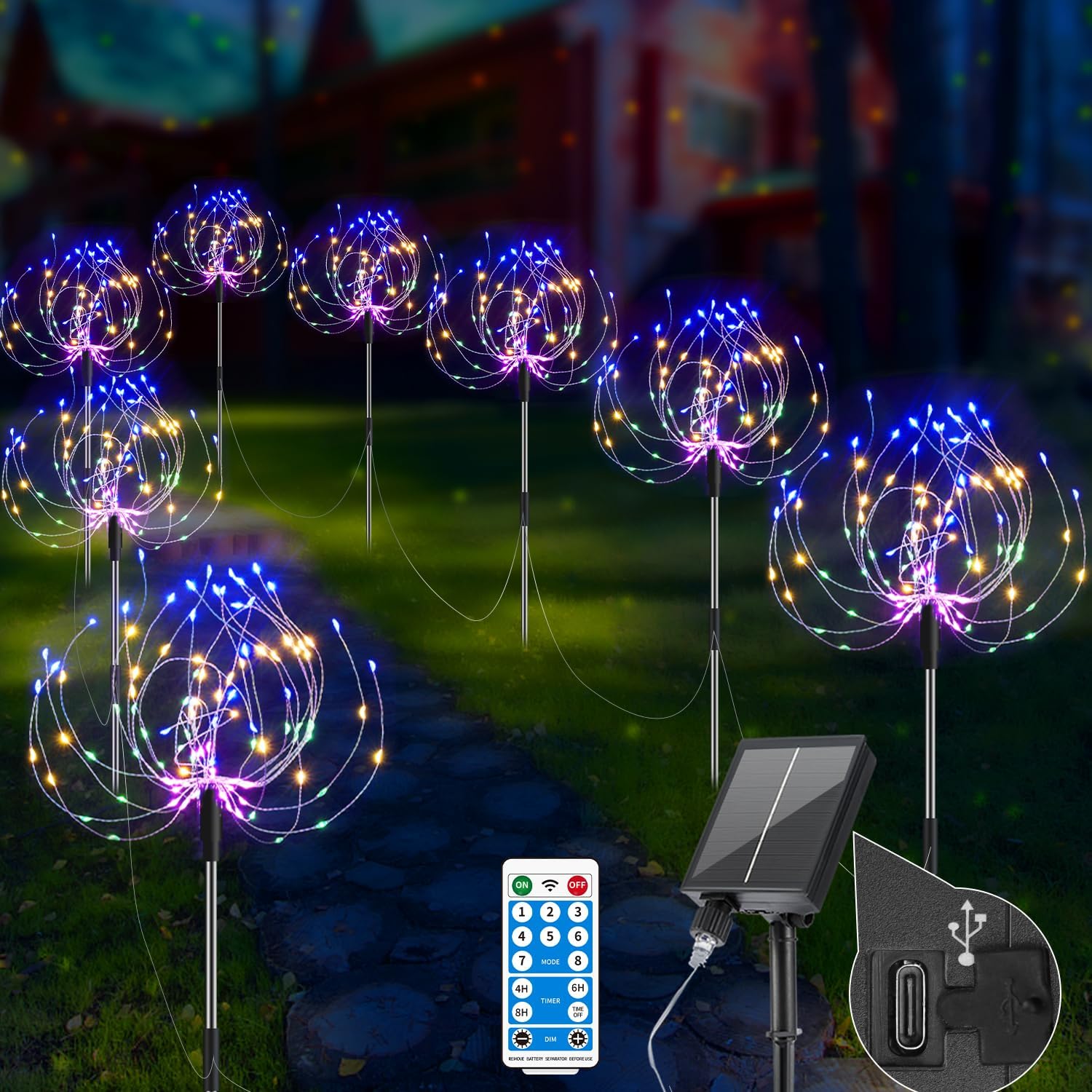 Solar Firework Lights Outdoor Waterproof, 8 Pack 960LED Solar Garden