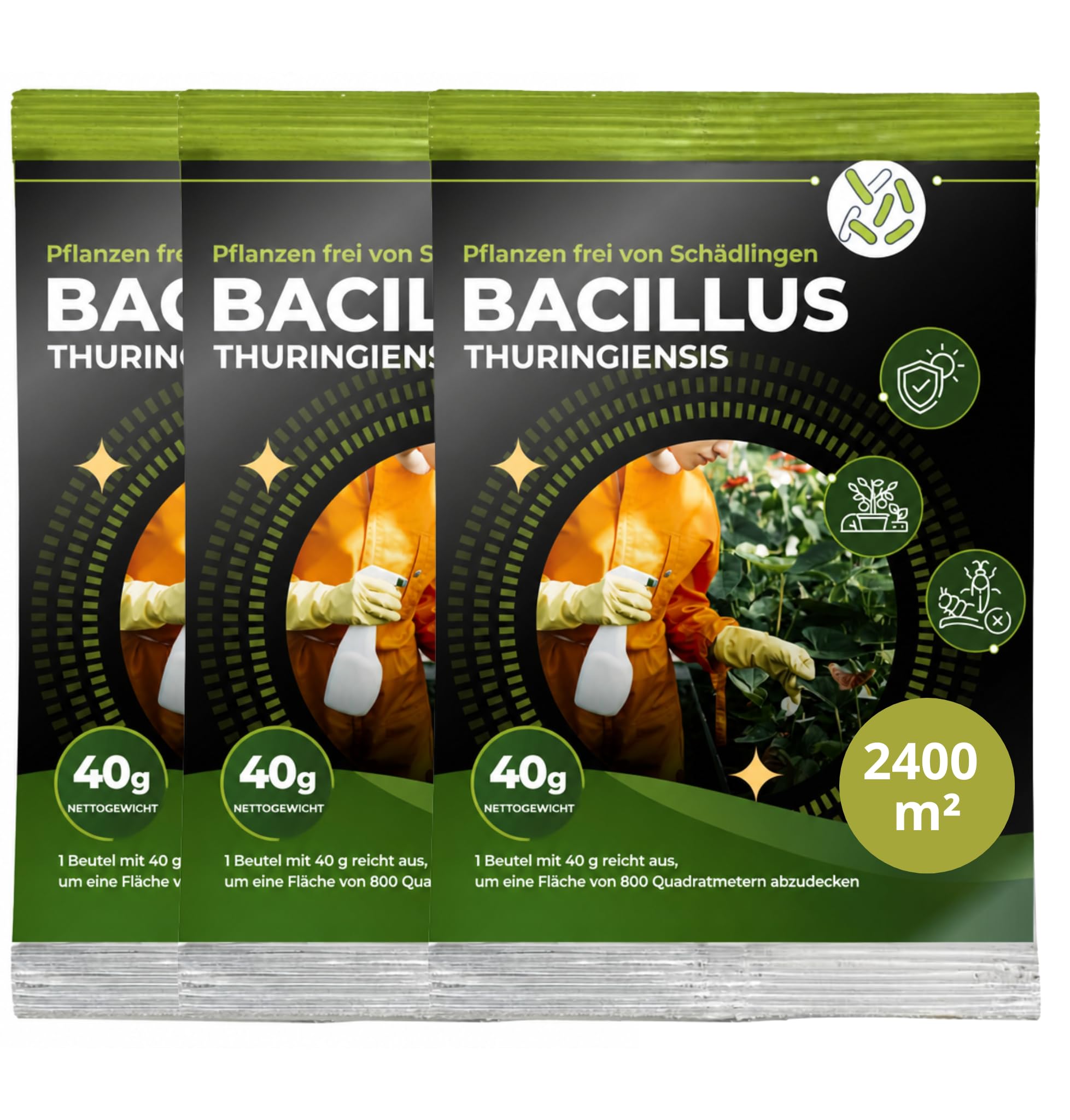 Trabe Bacillus Thuringiensis 3 Stück, 40 g – Raupenfrei - Zünslerfrei Buchsbaum und Raupen Plantura - Buchsbaumzünsler an Buchsbäumen - Respektiert Tiere, Umwelt und Menschen