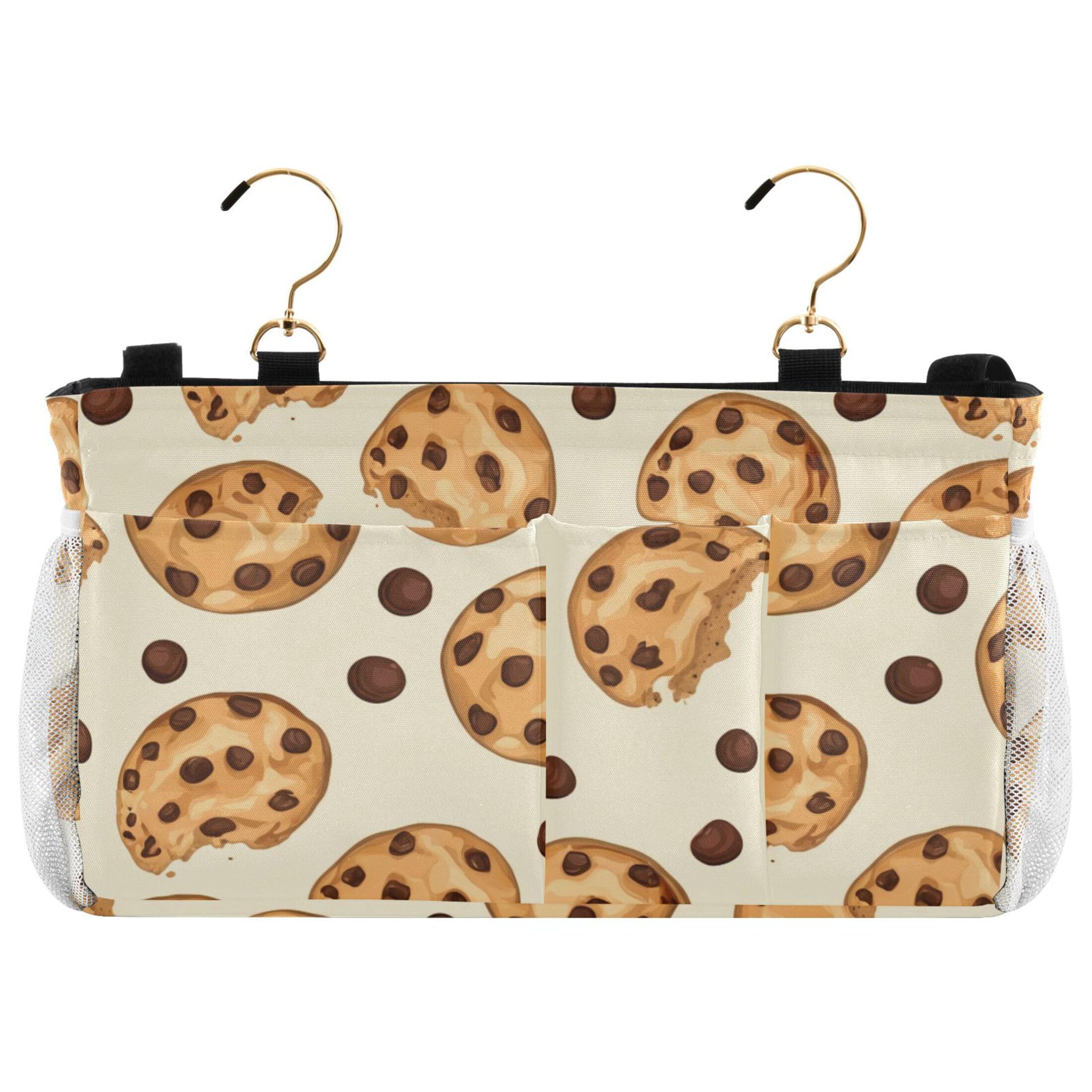 Burbuja Realistic Chocolate Cookies Bedside Caddy Hanging Storage Organizer with 2 Straps and Hooks for Home College Dorm Bunk Bed Hospital Bed Crib