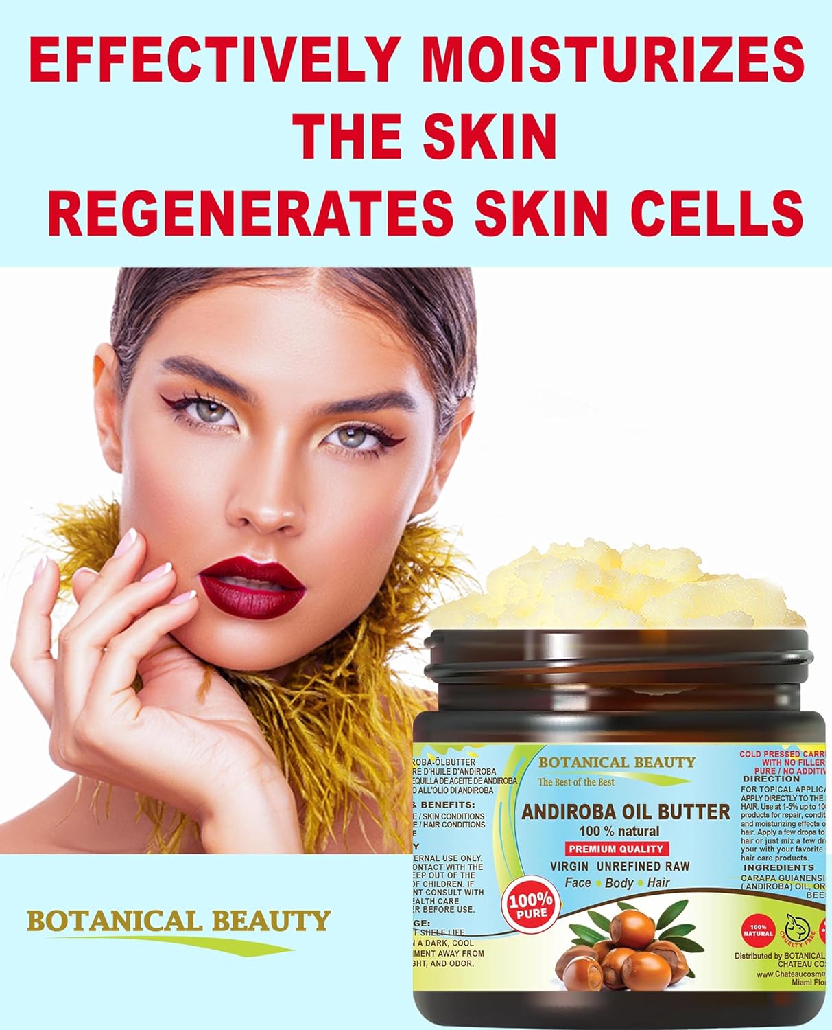 Botanical Beauty Andiroba Oil Butter Raw Pure Natural VIRGIN UNREFINED Cold-Pressed for Face, Skin, Body, Hair, Lip, Nails. Rich in Vitamin E, Vitamin C (8 Fl Oz)