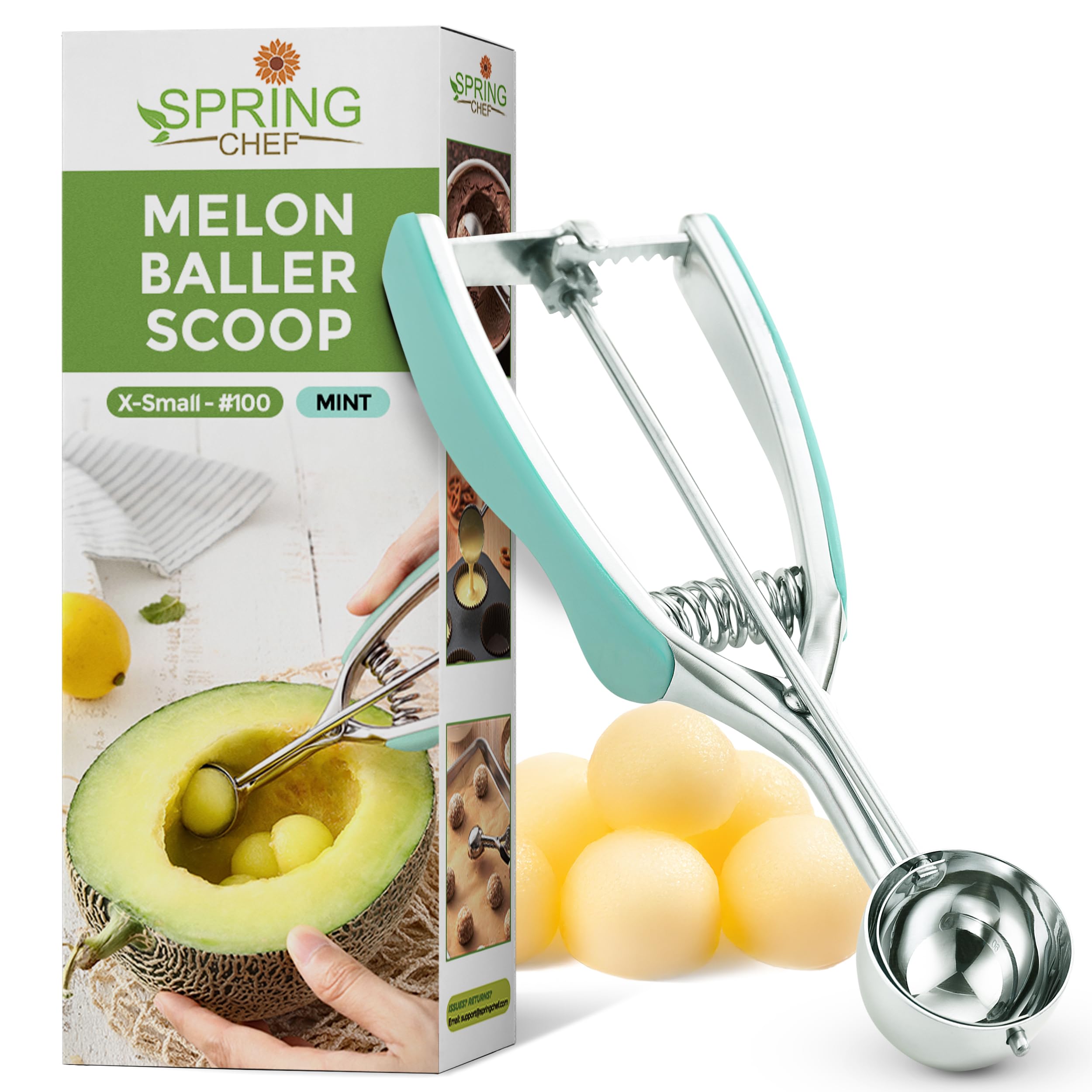 Spring Chef Extra Small Stainless Steel Melon Baller Scoop, #100, Mint