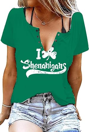 St Patricks Day Outfits Shirts Women V Neck St Pattys Day Tee Tops Funny Green Shirts for Teen Girls