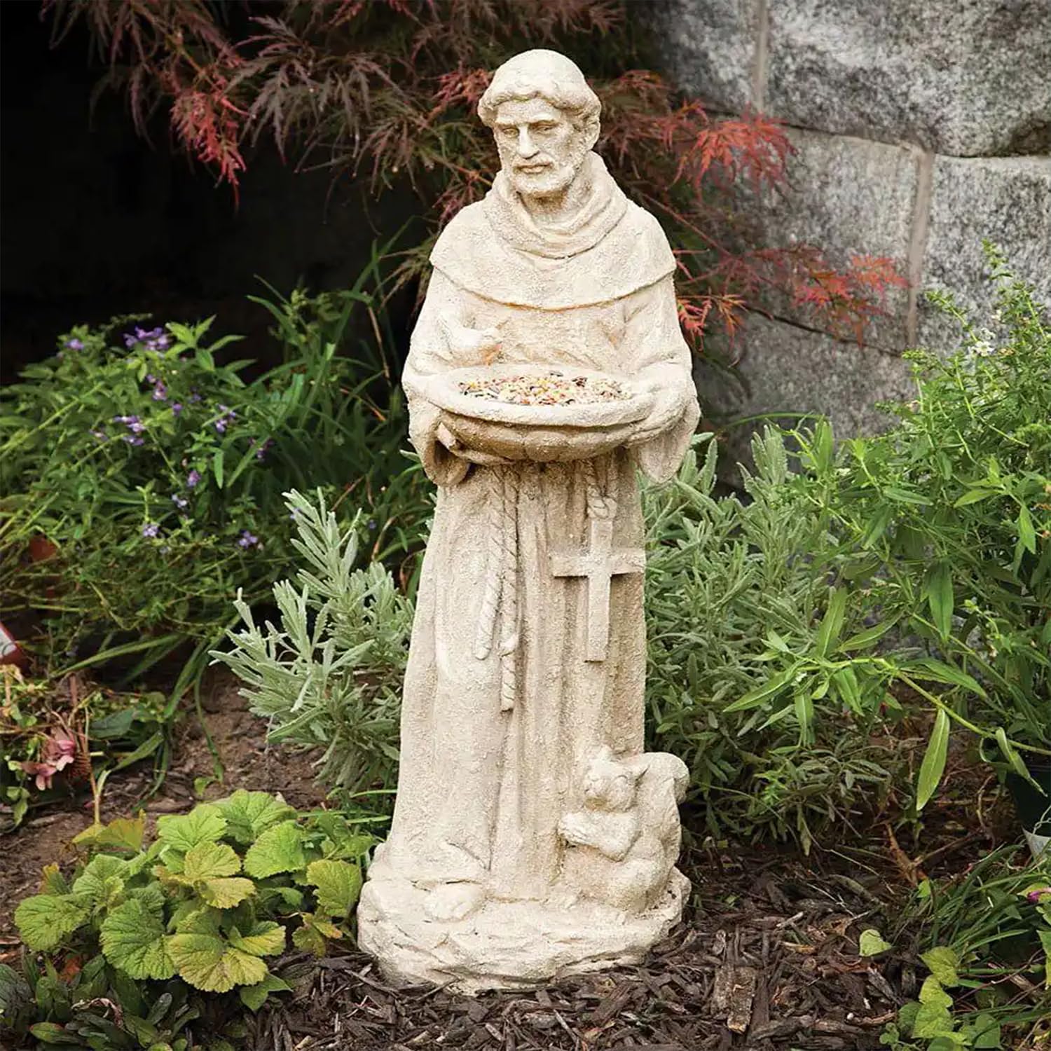 Bits and Pieces - St. Francis Statue with Bird Feeder - Garden Decor Statue