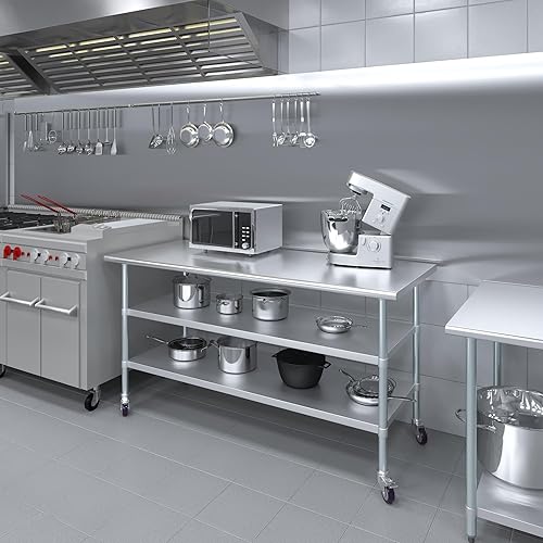 Miniatura 44 de AmGood Mesa de trabajo de acero inoxidable con 2 estantes y ruedas Mesa de trabajo de metal con ruedas