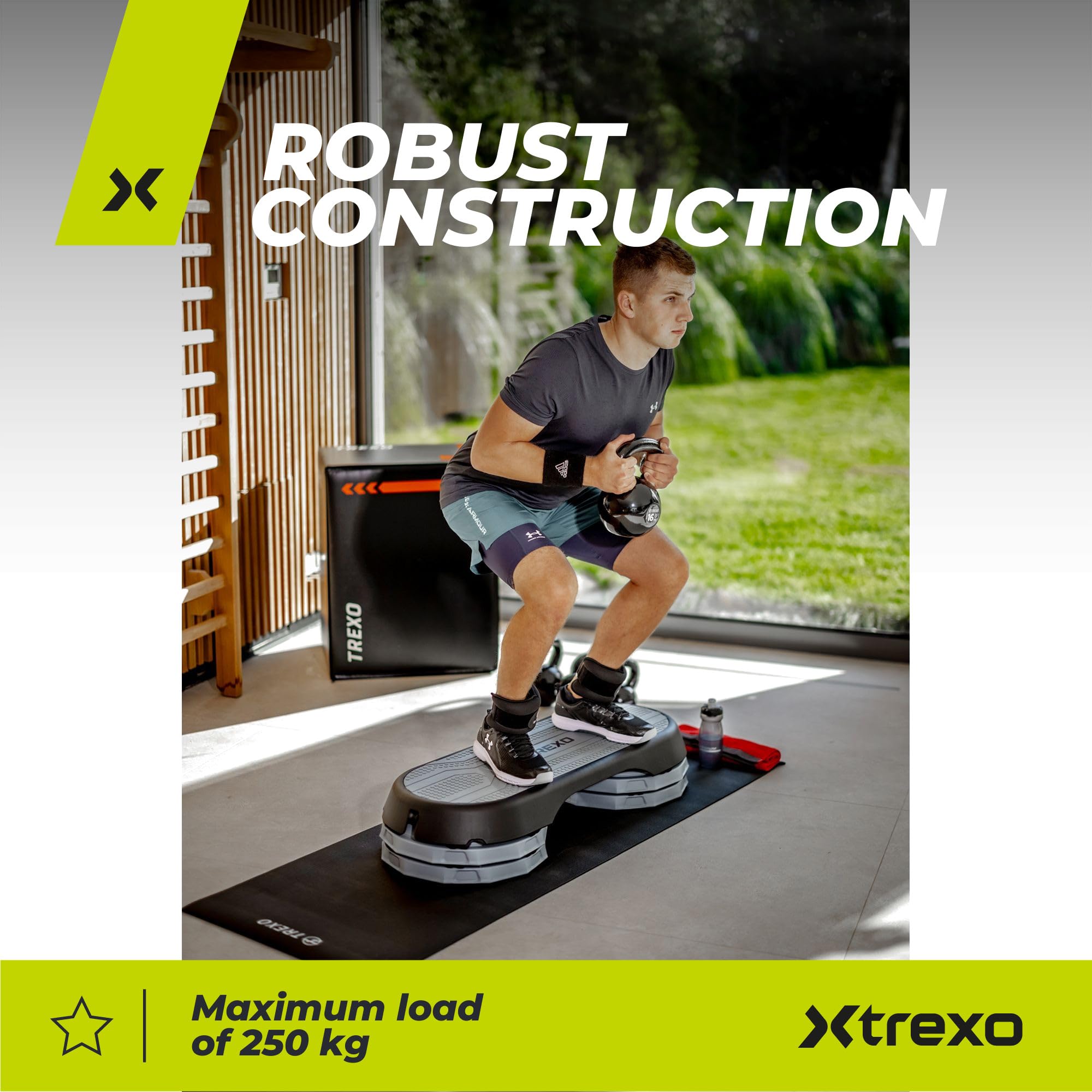 TREXO Aerobic Step 107 x 42 cm per Esercizi Cardio e Allenamento Fitness Altezza Regolabile 10-15-20 cm Resistente in Polipropilene e TPR Step da Aerobica di Alta Qualità fino a 250 kg Grigio|Rosa