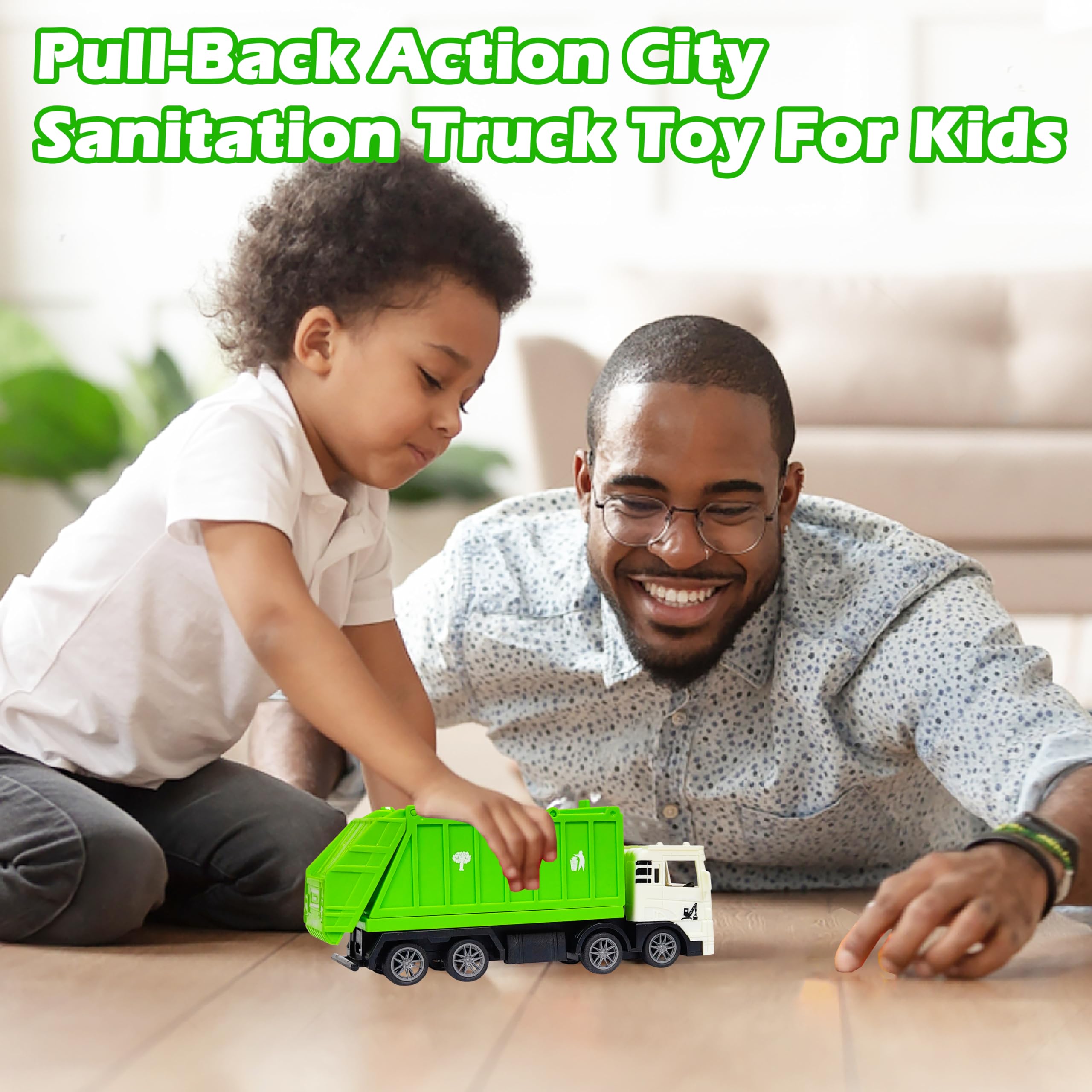 VGRASSP City Sanitation 8 Wheel Truck Toy for Kids - Friction Powered Garbage Dumper Toy Vehicle with Openable Top and Back Door - Color As Per Stock 3