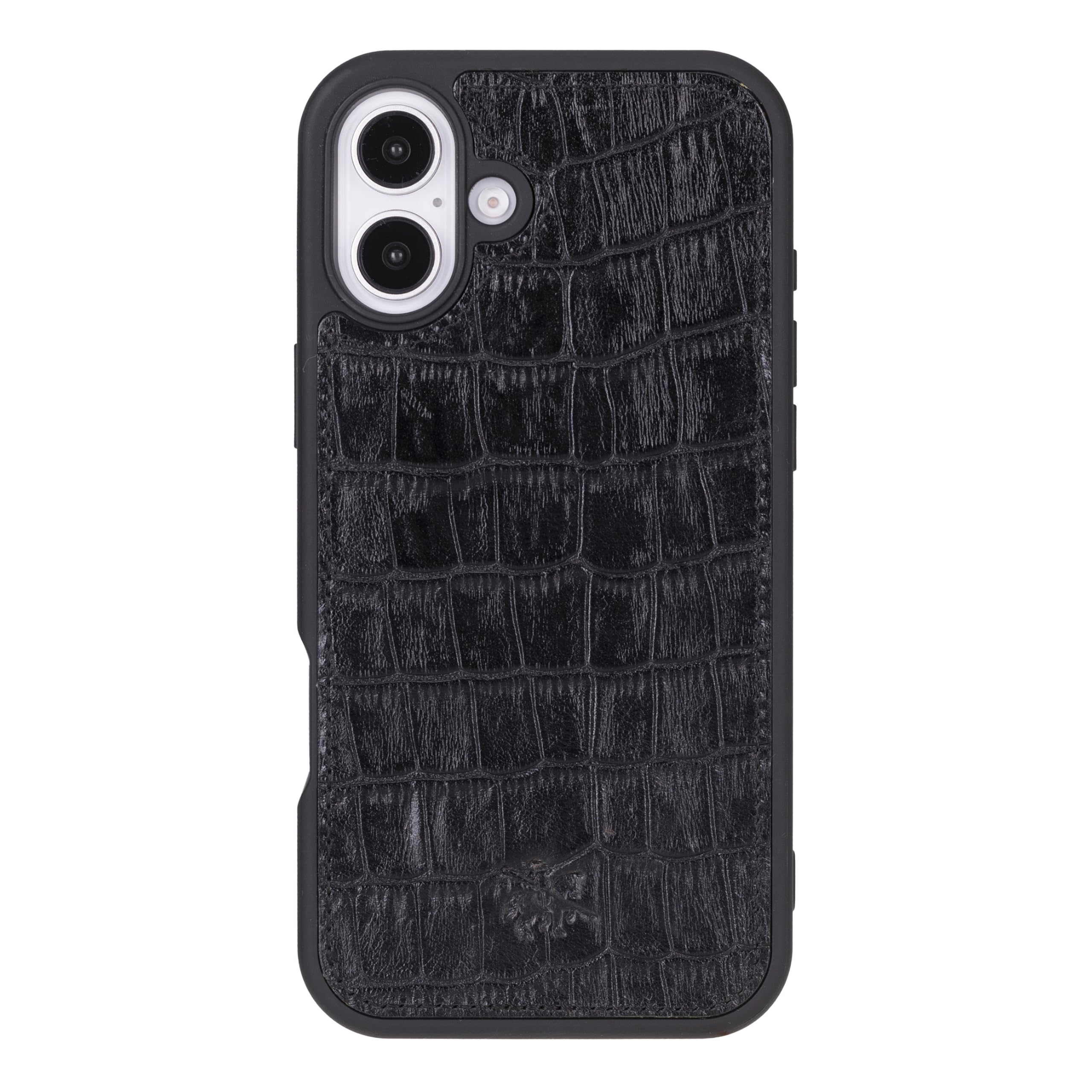 Coque de téléphone fine iPhone 16 Plus cuir crocodile noir
