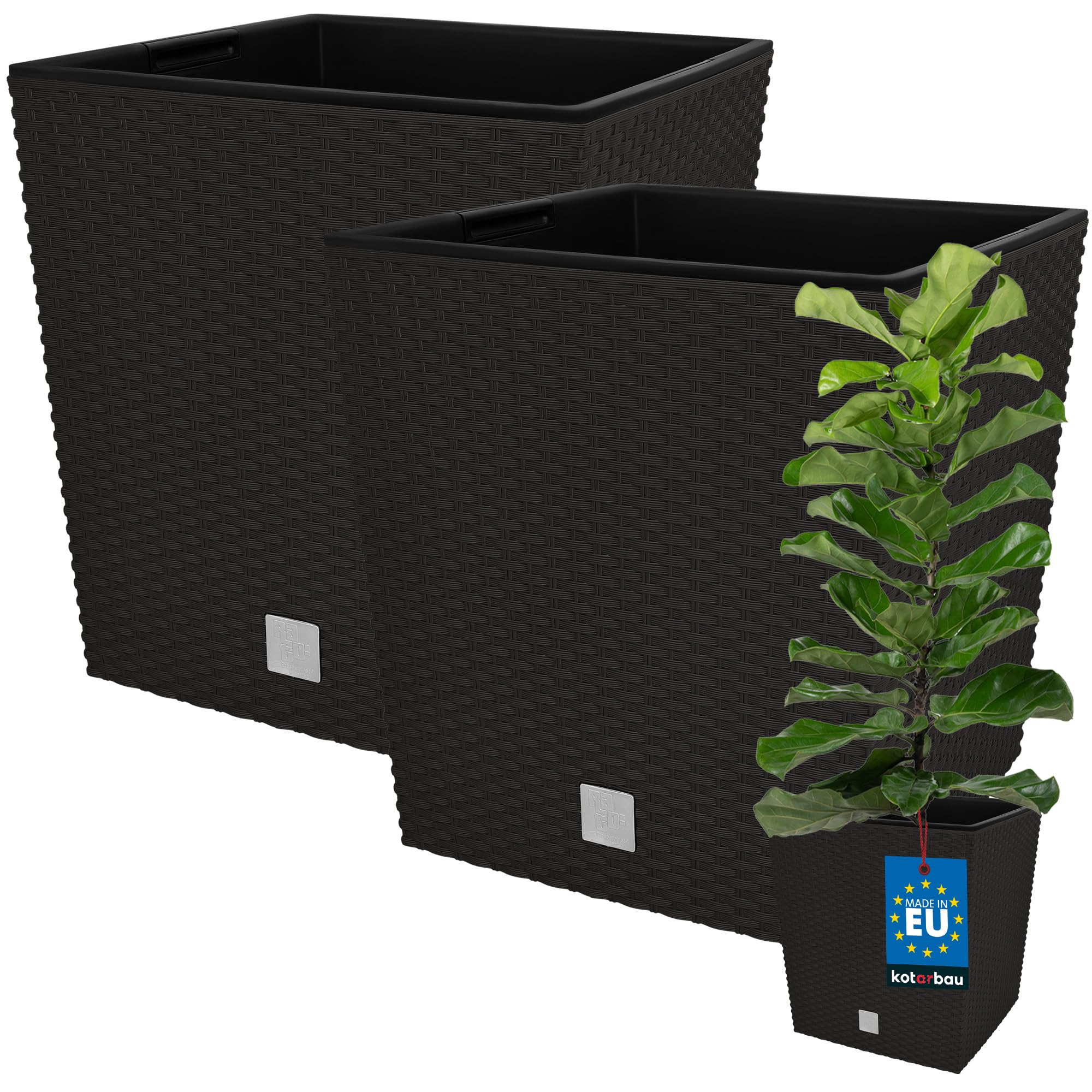 KOTARBAU® Set of 2 Flower Pots 32 L Height 32 cm Umbra Plastic Plant Pot Planter with Inner Pot Flower Pot Set Like Rattan Plant Pot Indoor Outdoor