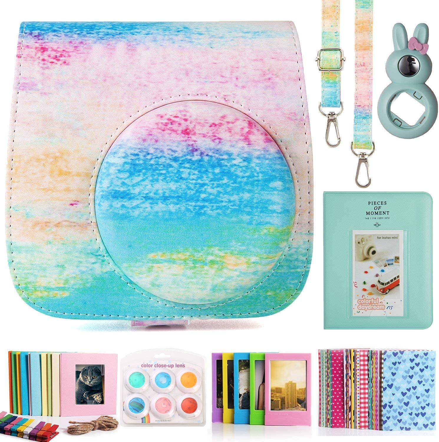 eWINNER27in1 Accessories Kit compatible with Fujifilm Instax Mini 9/Mini 8s/8 Camera Bundle Set w/Case/Album/Selfie Lens/Colored Filters & Other Accessories (Rainbow Mist)