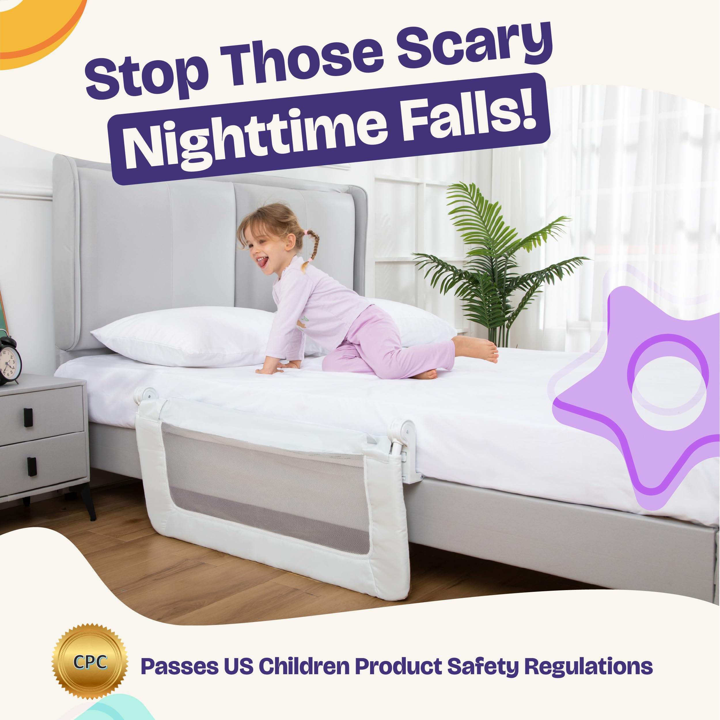 ComfyBumpy Paquete de 2 rieles de cama para niños pequeños de 35.5 pulgadas de largo x 19.5 pulgadas de alto | Rieles de cama para cama individual, matrimonial y niño pequeño | Protector de riel