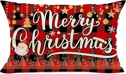 Unibyby Funda de almohada de Navidad de 12 x 20 pulgadas, funda de almohada lumbar de Feliz Navidad, funda de almohada decorativa de Navidad a