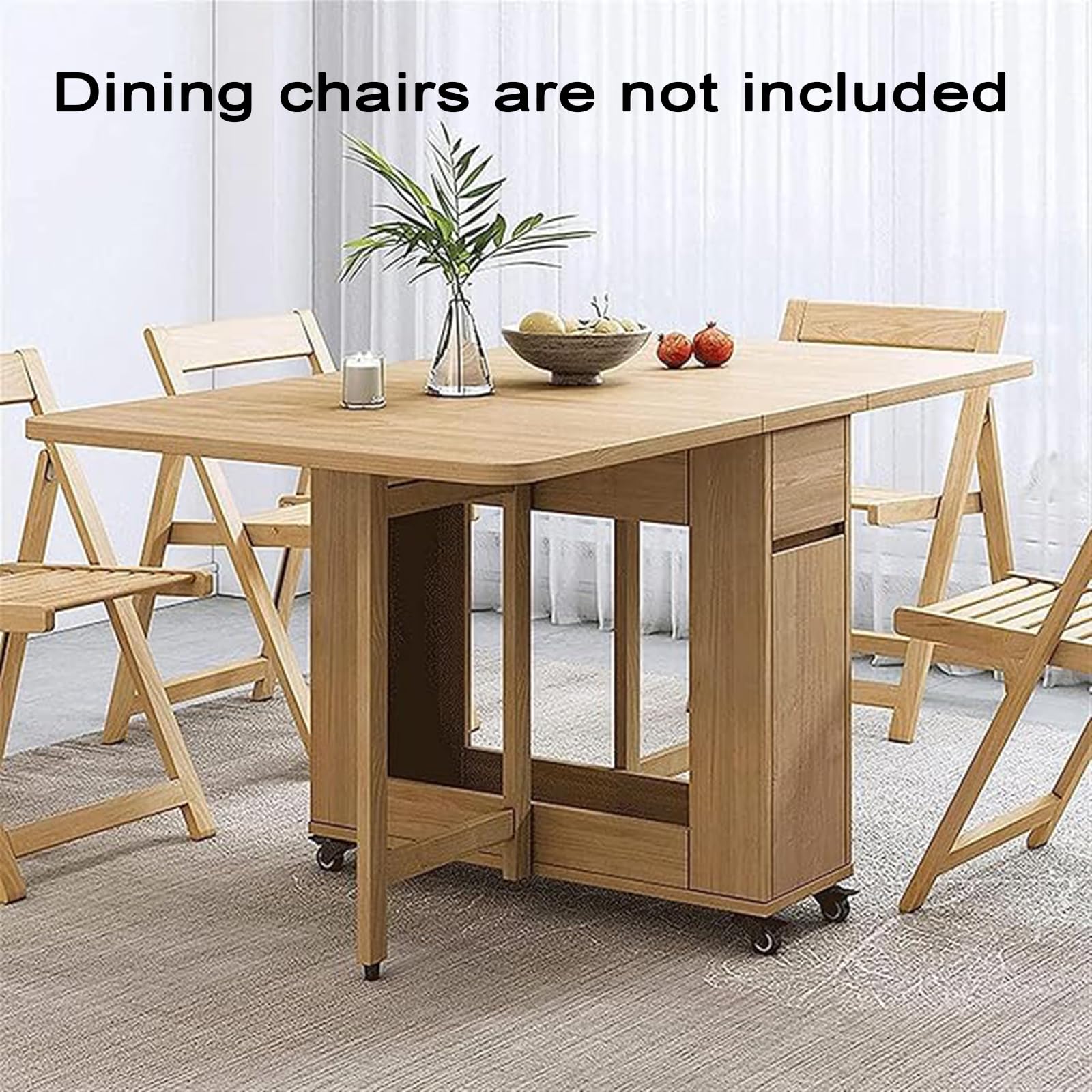 Tavolo da pranzo allungabile, tavolo da cucina pieghevole in legno massello, cassetti e rotelle, design mobile per un facile utilizzo, perfetto per piccoli spazi, 6-8 posti