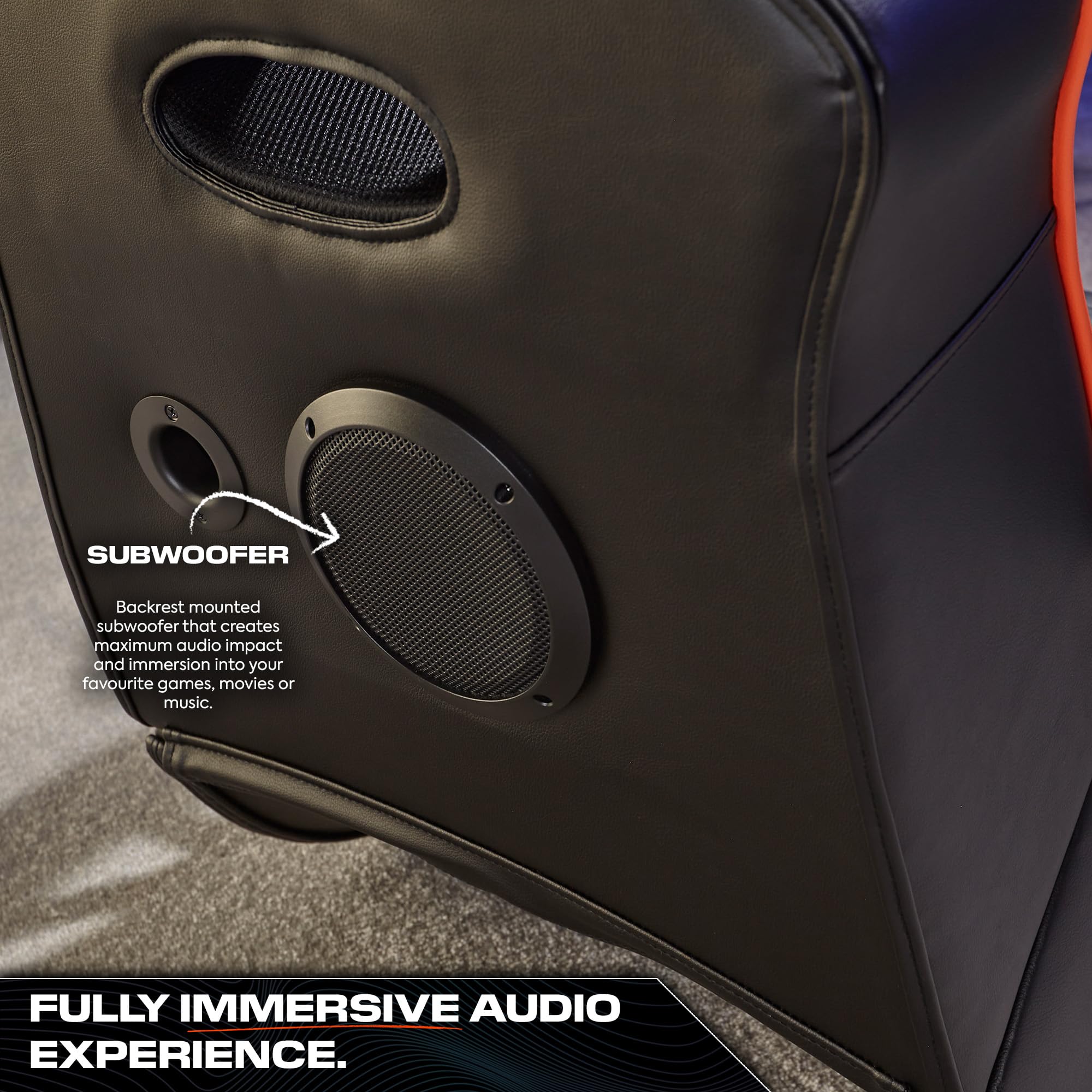 X Rocker G-Force Sport 2.1 Fauteuil de Gaming | Floor Rocker | Chaise de Jeu avec système Audio 2.1 | Noir/Orange