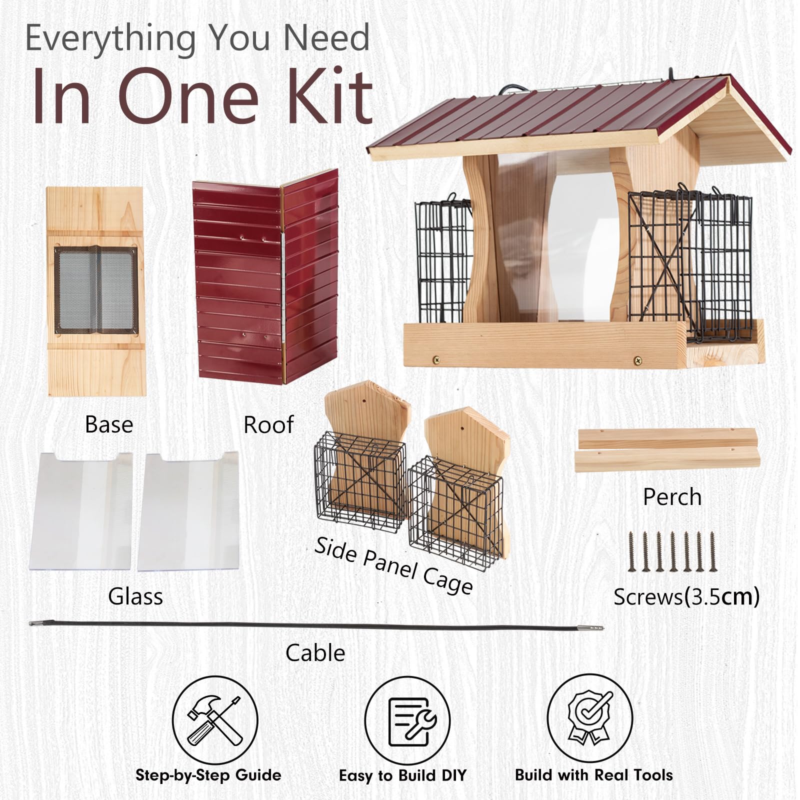 XL Hopper - Comedero para pájaros para exteriores, kits de comedero de pájaros para adultos para construir, comedero de rancho con jaulas de sebo - Cedro rojo resistente de 3/4 pulgadas - Larga
