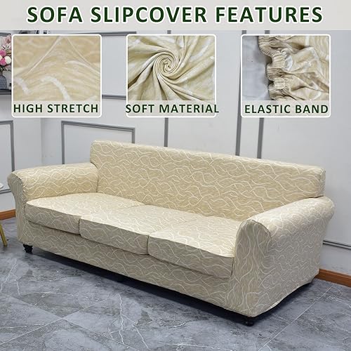 Miniatura 2 de HAOYONG Fundas de sofá de 4 piezas para sofá de 3 cojines, fundas de alta elasticidad para sofás, fundas de cojín lavables, fundas de muebles, funda