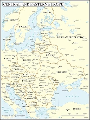 Gifts Delight Póster laminado 24x32: Mapa de Europa Central y Oriental