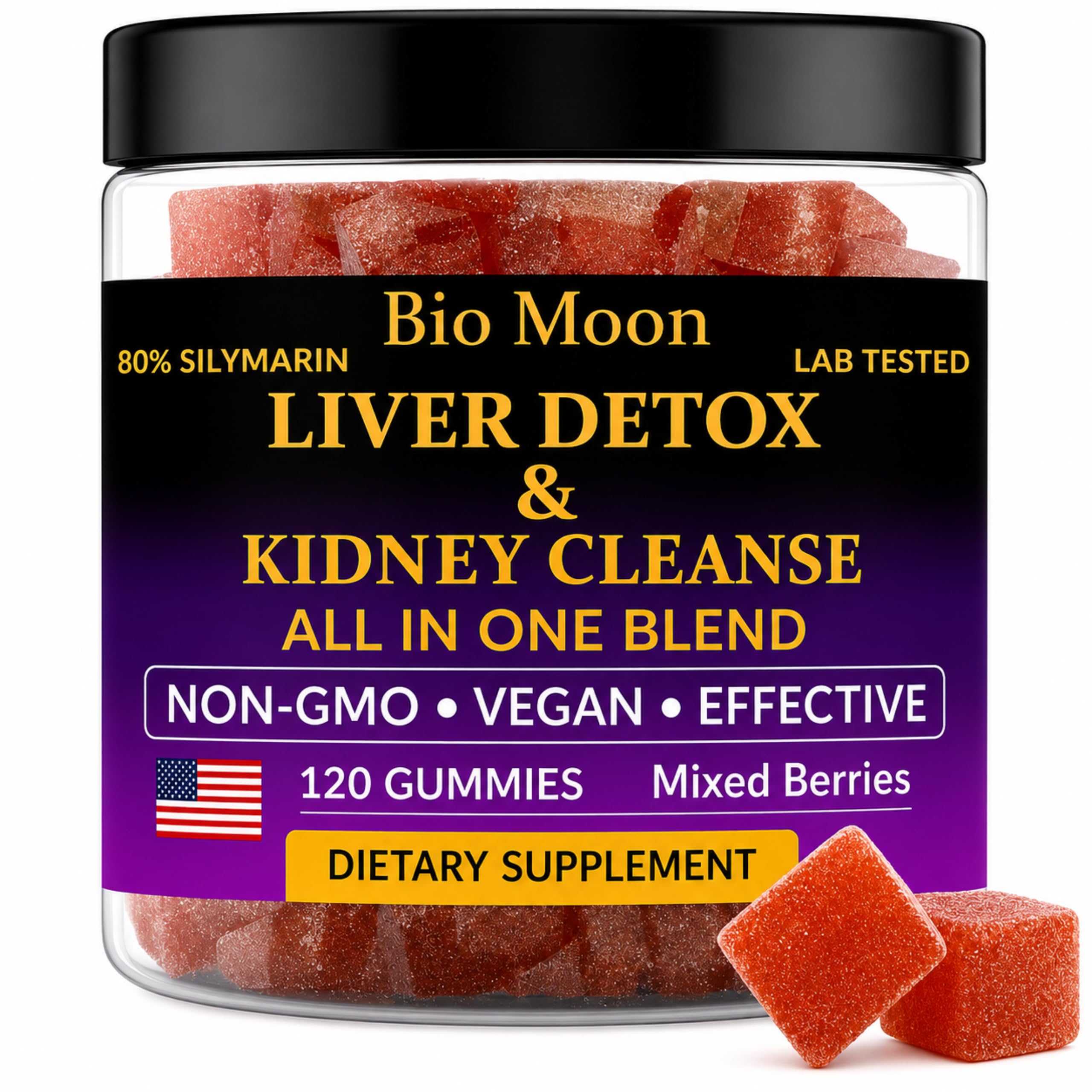 Liver & Kidney Detox Gummies with Milk Thistle, TUDCA & NAC, Vegan Liver Support Supplement with Astragalus Root, Mixed Berry Flavor, 120 Gummies (30-Day Supply)