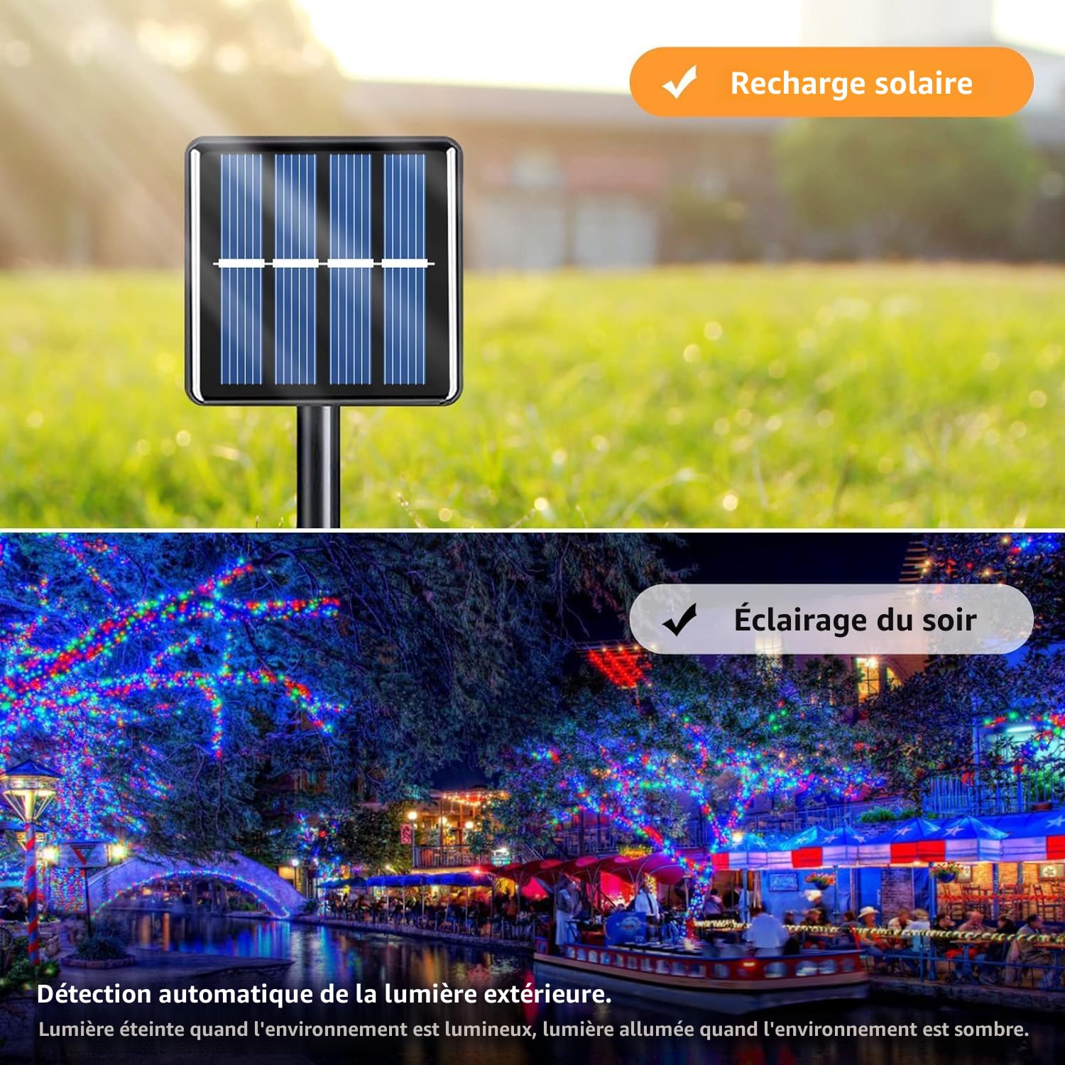Flacchi Lot De 2 Guirlandes Lumineuses Solaires D'Halloween De 43,9 M, 400 LED, 8 Modes, étanches, Pour Jardin, Terrasse, Clôture, Balcon, Extérieur, Décoration De Vacances (orange Et Violet