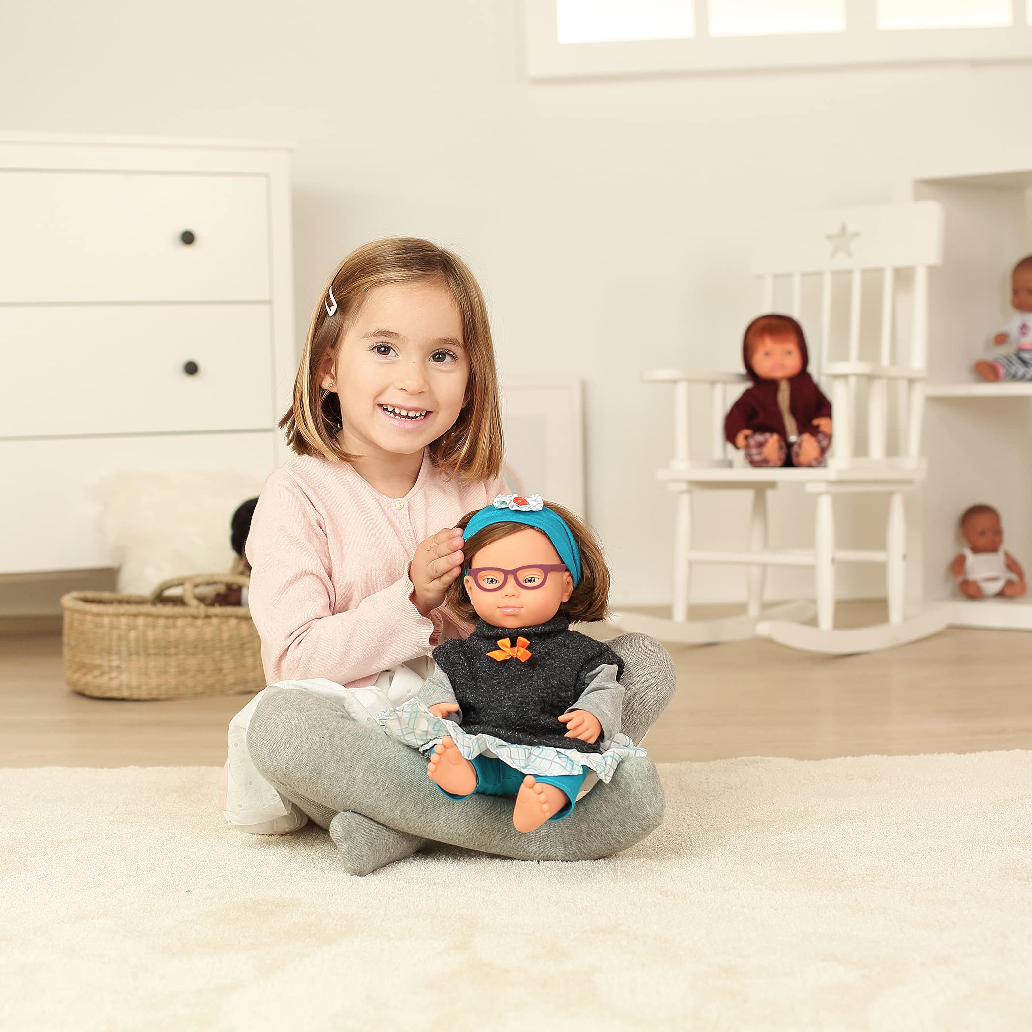 MINILAND EDUCATIONAL CORPORATION Baby Doll Caucasian Girl with Down Syndrome with Glasses 15'', Poly-Bagged,Multi