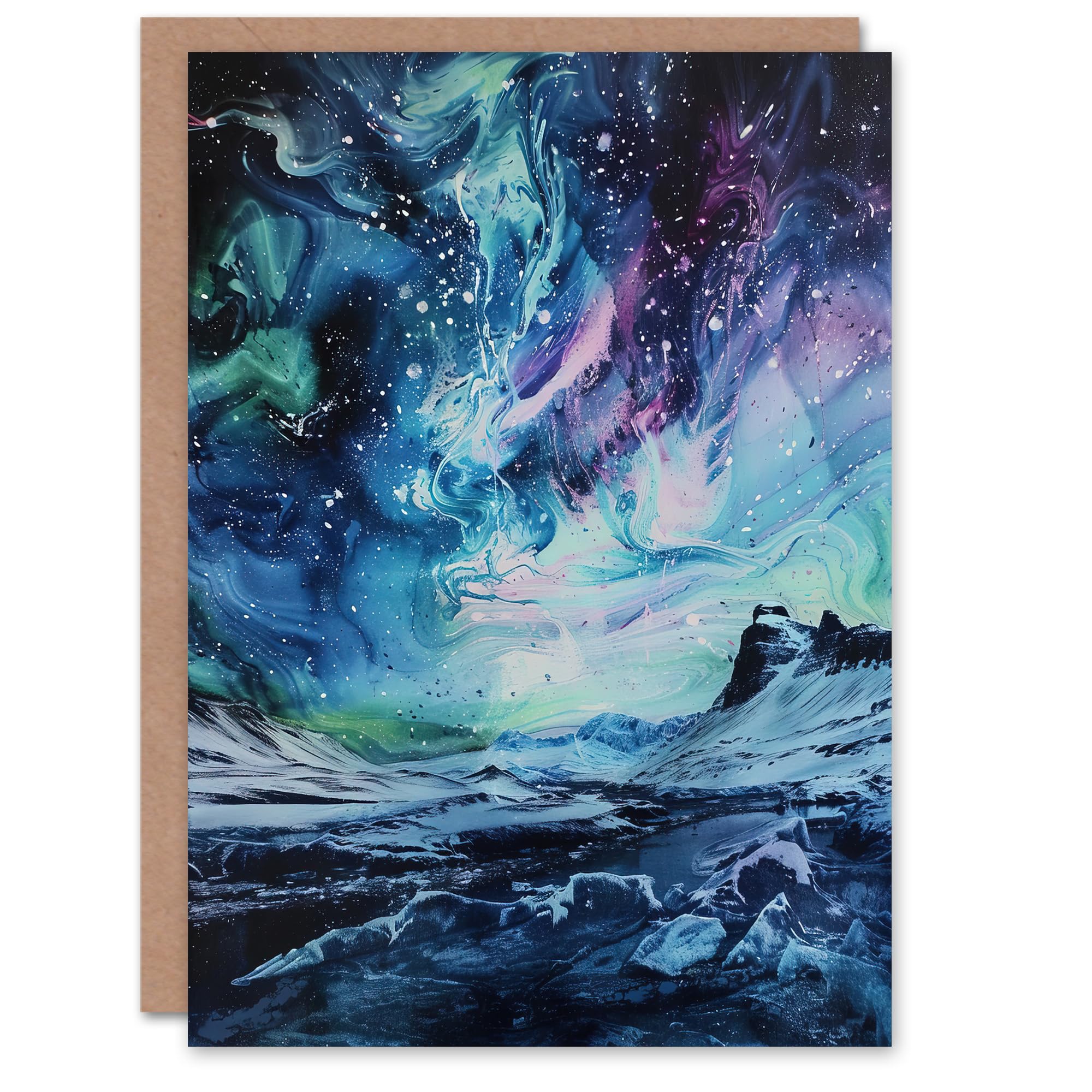 Artery8 Aurora Australis Antarctica Liquid Paint Landscape Greeting Birthday Card Him Her All Blank