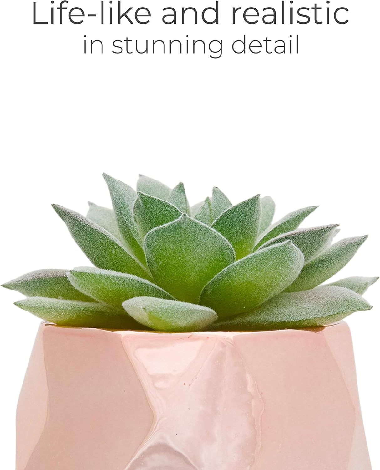 Nordik Set of 4 Desk Plants in Rose Gold - Office Decor for Women, Indoor, Living Room, Bedroom, Home and Desk Decor – Pink Faux Succulents Geometric Ceramic Planters