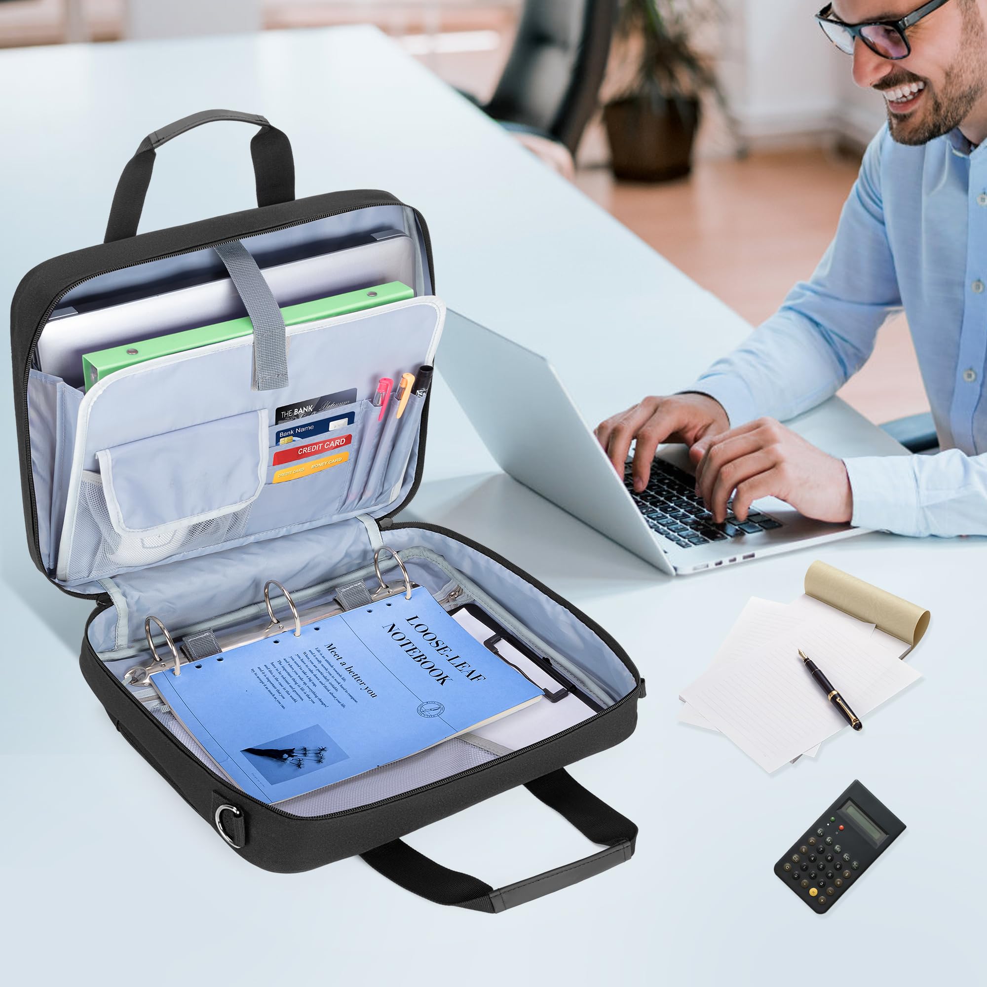 Porte-documents A4 pour Ordinateur Portable 13 ", Noir | avec Poignée et Bandoulière, Idéal pour les Voyages d'affaires, avec Fonction Bureautique Portable