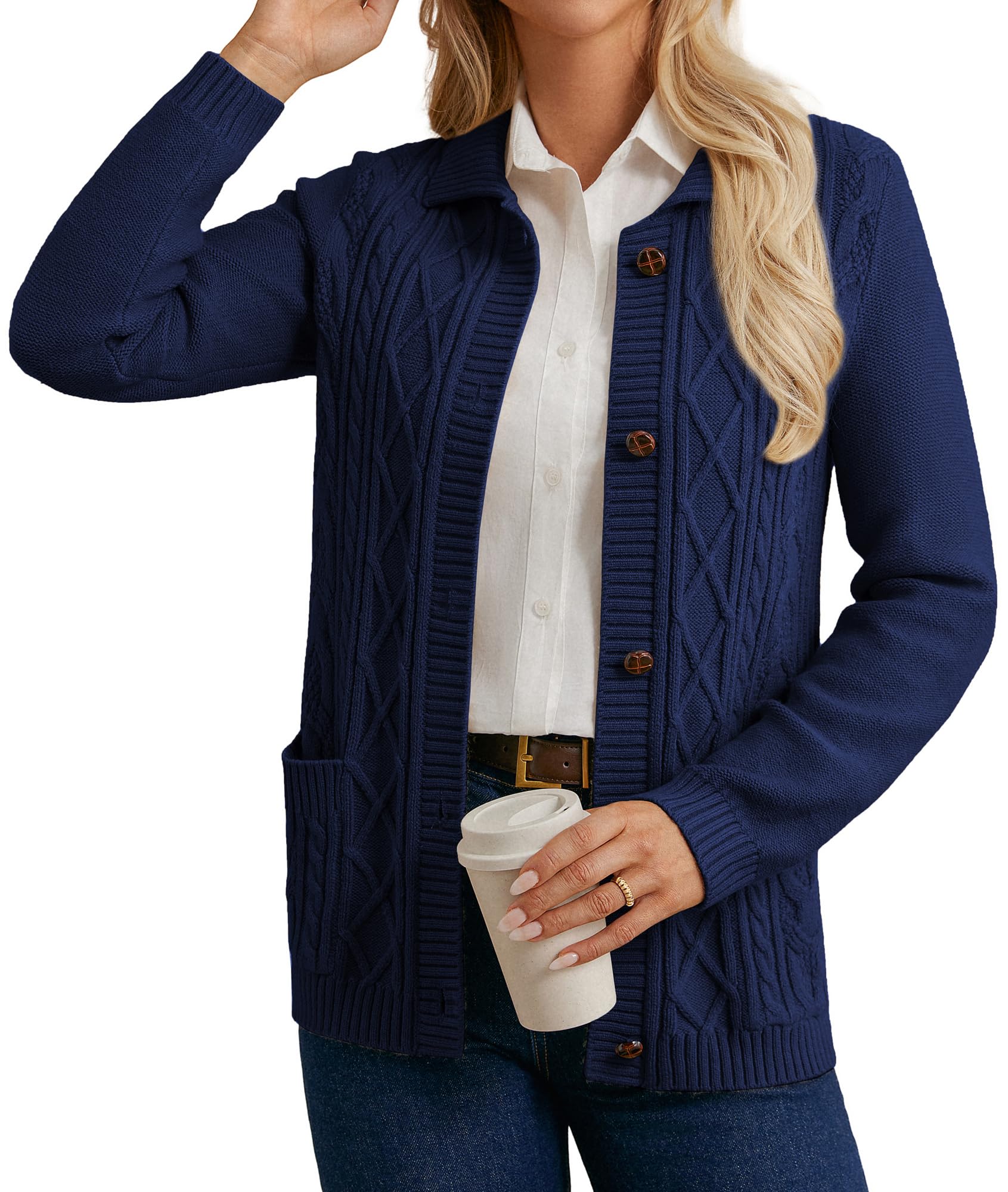 GRACE KARIN Womens Long Sleeve Cable Knit Cardigan Sweater Button Up Warm Chunky Cardigan Fall Winter Fashion Clothes