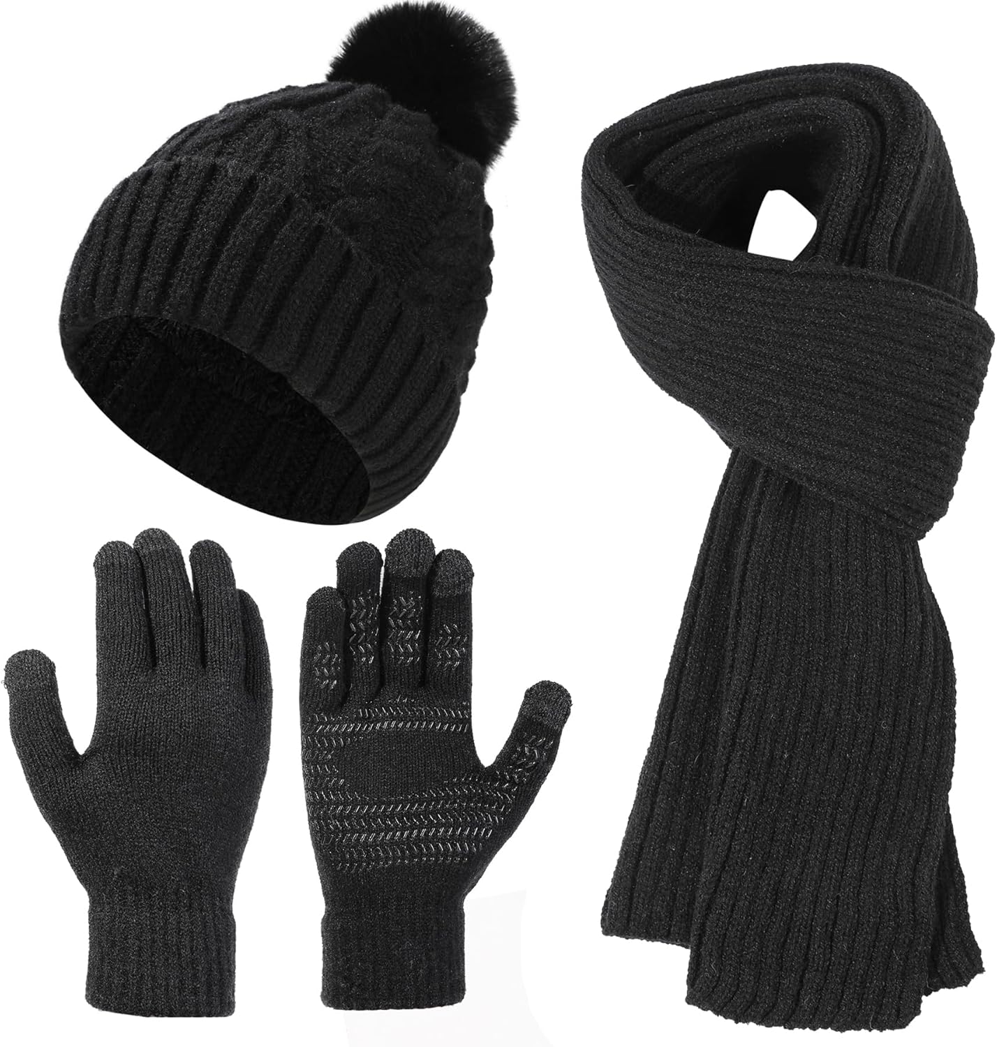 Women Winter Beanie Hat Circle Scarf Set Pompoms Peruvian Ski Snow Ear Flaps Cold Weather Warm Sherpa Knit Hats Fleece Lined