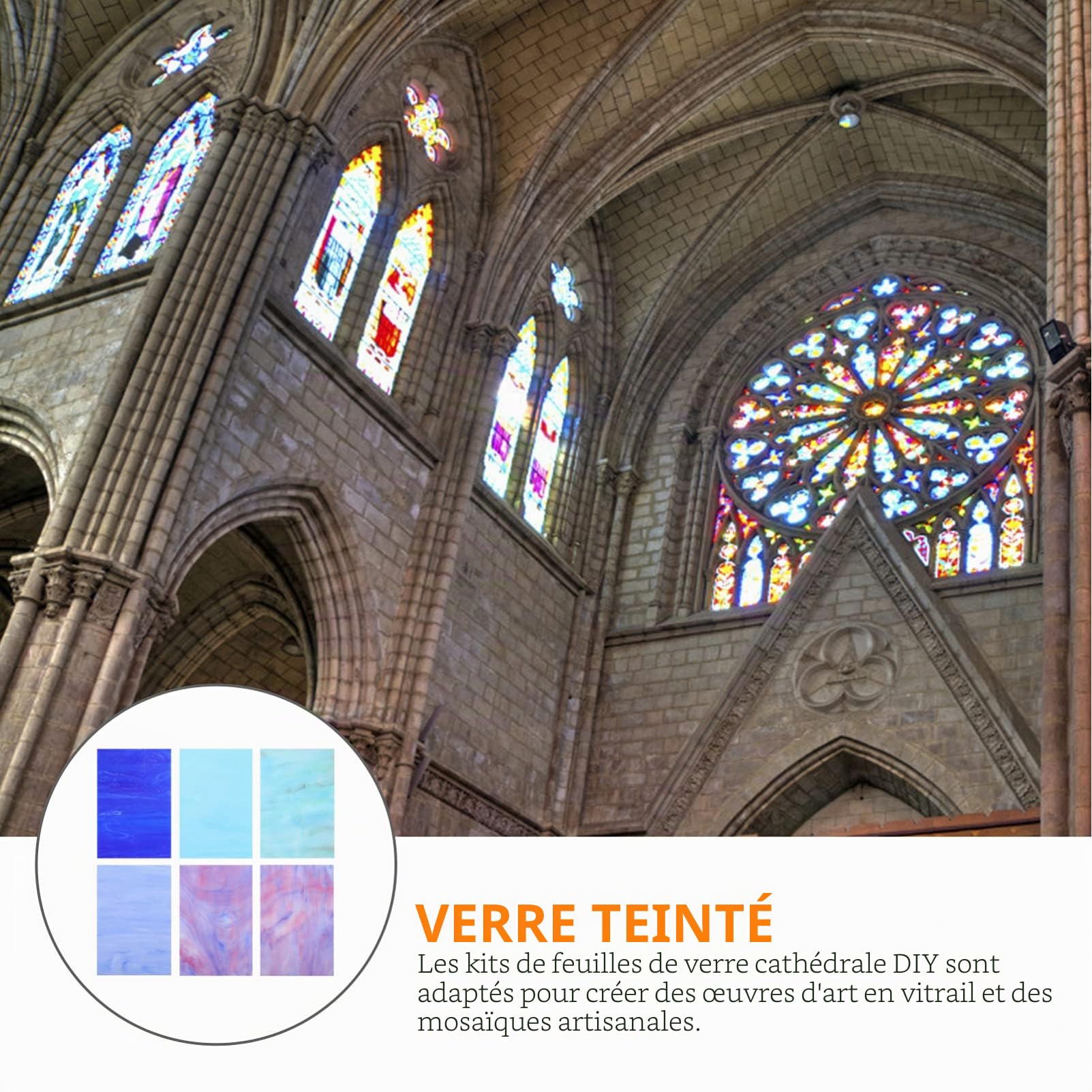 Artibetter Lot de 6 pièces en verre teinté motif feuilles d'eau pour projets de vitrail, arts de mosaïque