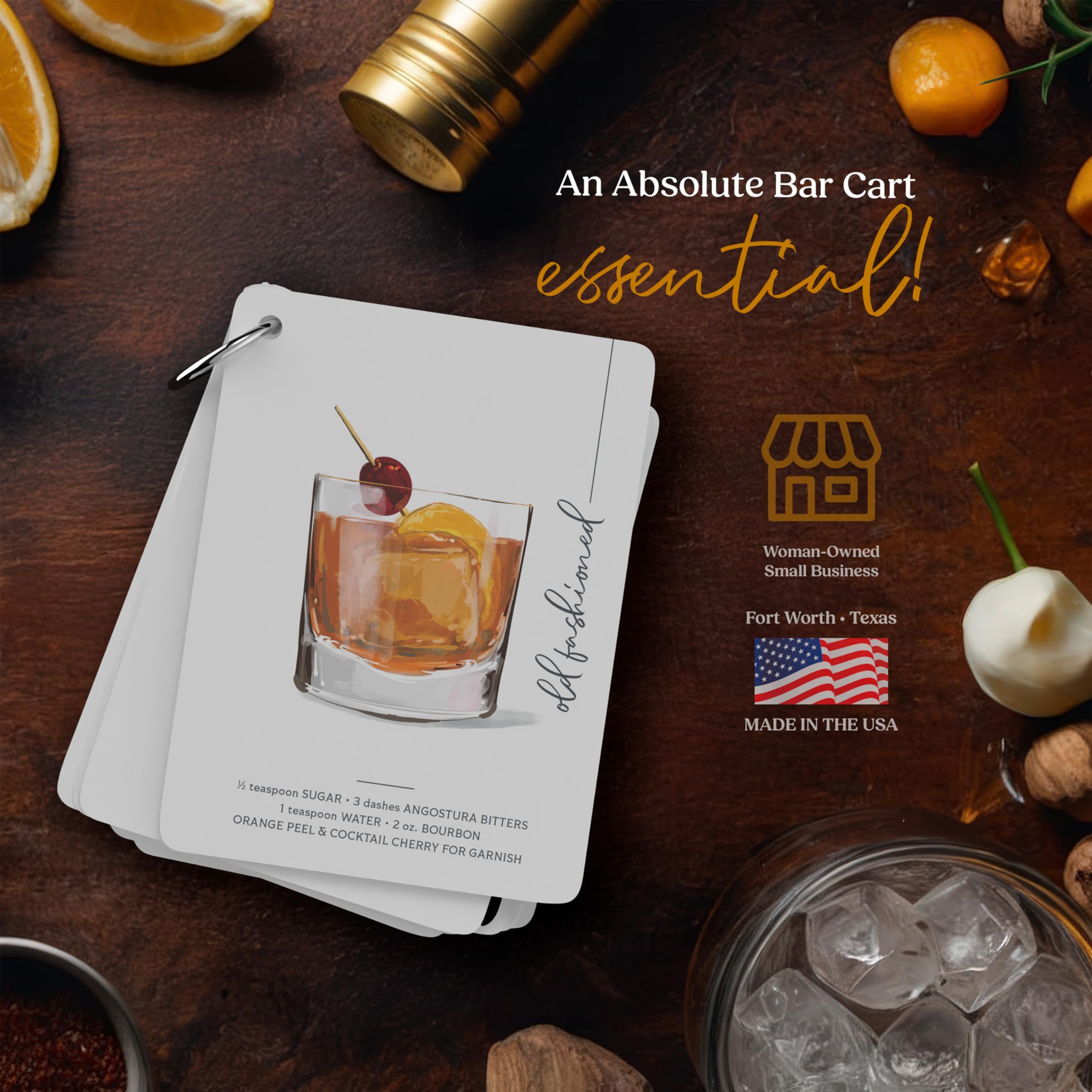 Illustrated mixology guide, a unique bar cart accessory.