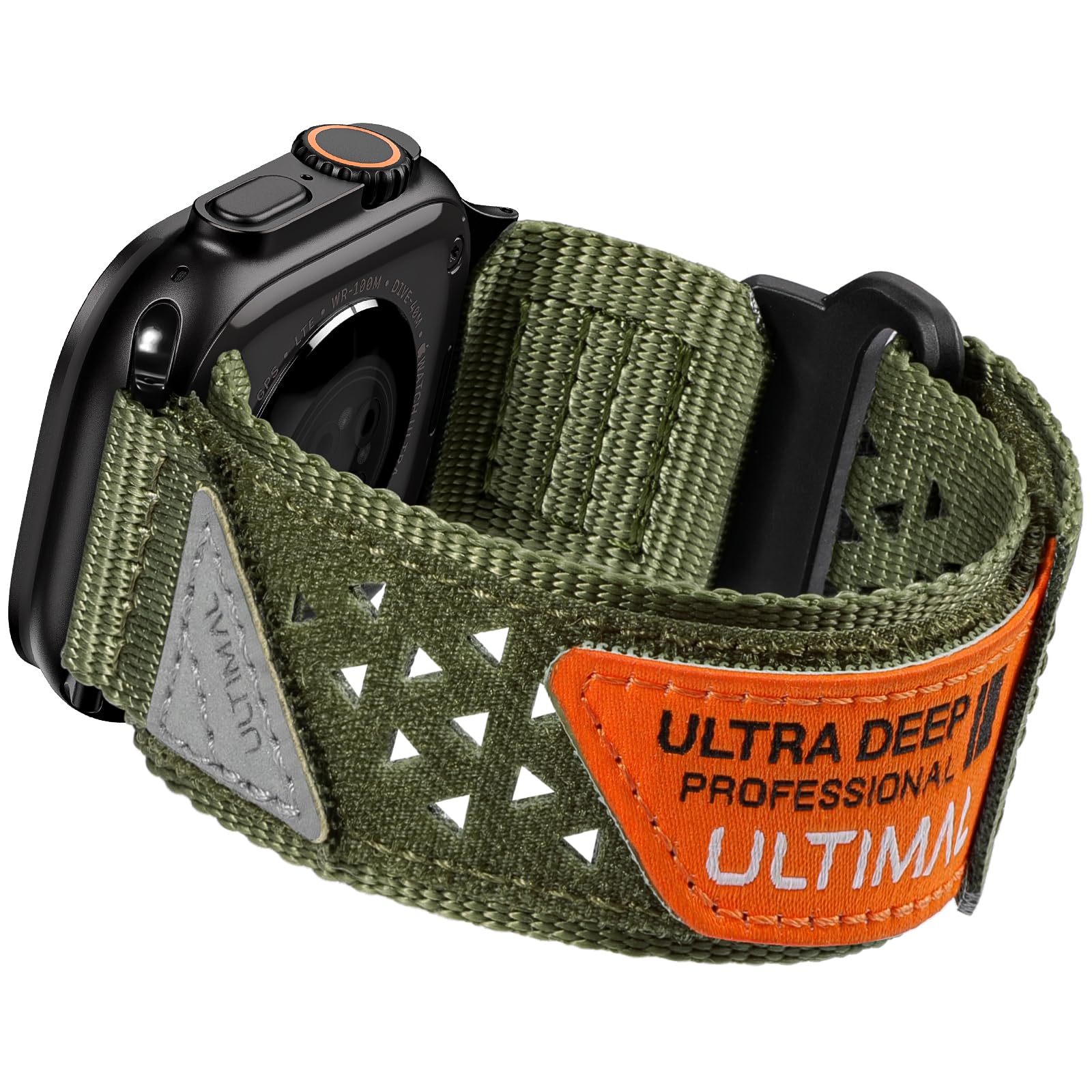 ULTIMAL Compatible witch Apple Watch 3/2/1 Series 11/10/9/8/7/6/5/4/SE/SE2/SE3,Nylon velcro Stars-Stripes Flag Woven Strap for men 49mm 46mm 45mm 44mm (Military Green)