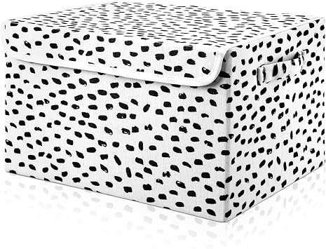 Black and White Polka Dots Classroom Treasure Chest Box Large Foldable Storage Bins with Lids Handle Treasure Storage Organizer Bin for Kids Nursery Room School Decor Toys Books Prizes Awards
