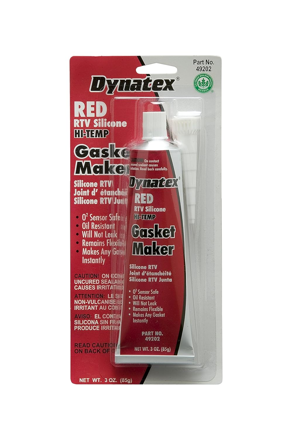 Dynatex 49202 Low Volatile RTV Silicone Gasket Maker, 0 to 650 Degree F, 3 oz Carded Tube, Red (Pack of 12)