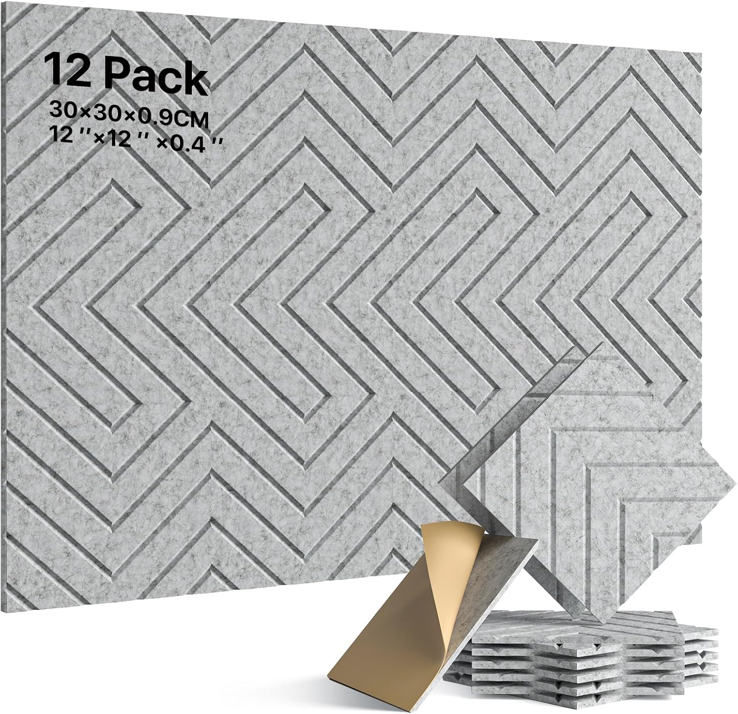 Soundsbay Soundproof Wall Panels, Self-Adhesive Acoustic Panels for Wall 12"x12"x0.4", 12 Pack Gray Sound Proof Foam Panels for Walls, Door, Ceiling, Home Office