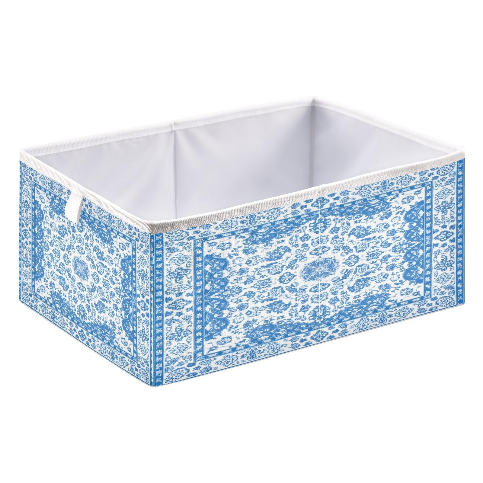 Jumbear A Blue Nd White Floral Storage Bin,Foldable Storage Basket Toy Storage Box For Home Organizing Shelf Closet Bins,40X27x17cm