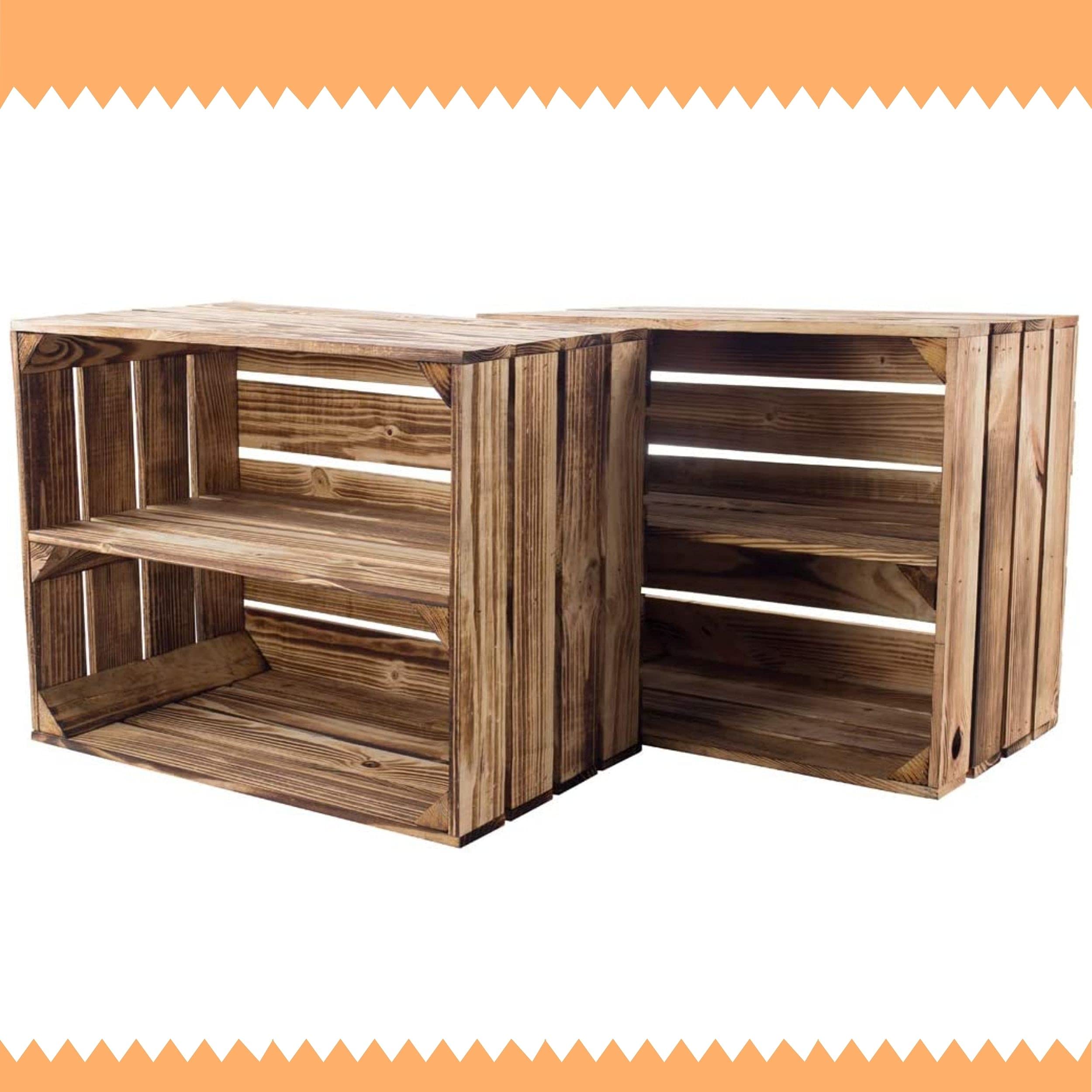 Vintage Möbel 24 Gmbh Flamed Apple Crate With Middle Shelf For Shoe Racks 2-Set