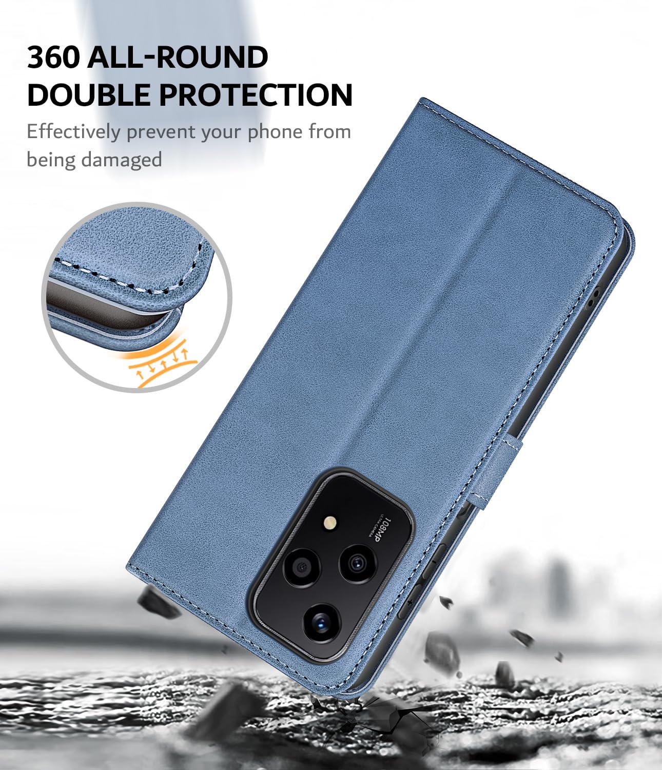 ICatchy Custodia A Portafoglio Per Honor 200 Lite | Pelle PU Con Blocco RFID, Slot Carte E Supporto | Chiusura Magnetica | Colore Blu