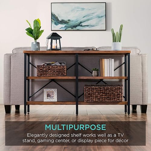 Miniatura 5 de Best Choice Products Mesa consola grande, 3 niveles de 55 pulgadas, rústica, mesa industrial para sofá de almacenamiento para sala de estar,