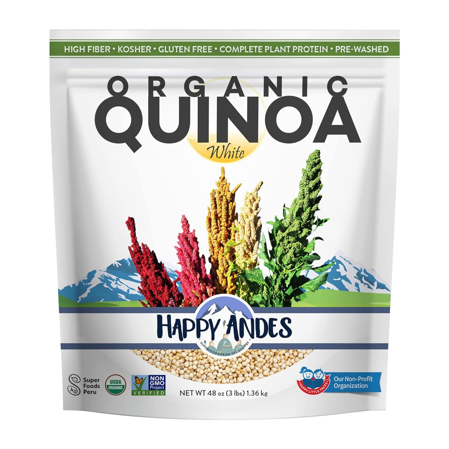 Happy Andes Organic White Quinoa 3 Pound NonGMO,100