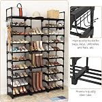VTRIN 10 Tiers Grand rack de chaussures Organisateur de chaussures pour les supports d'entrée 55-62 paires Chaussures et bottes Free Standing Shoe Tower pour placard métallique durable avec crochets polyvalents pour chambre Garage noir