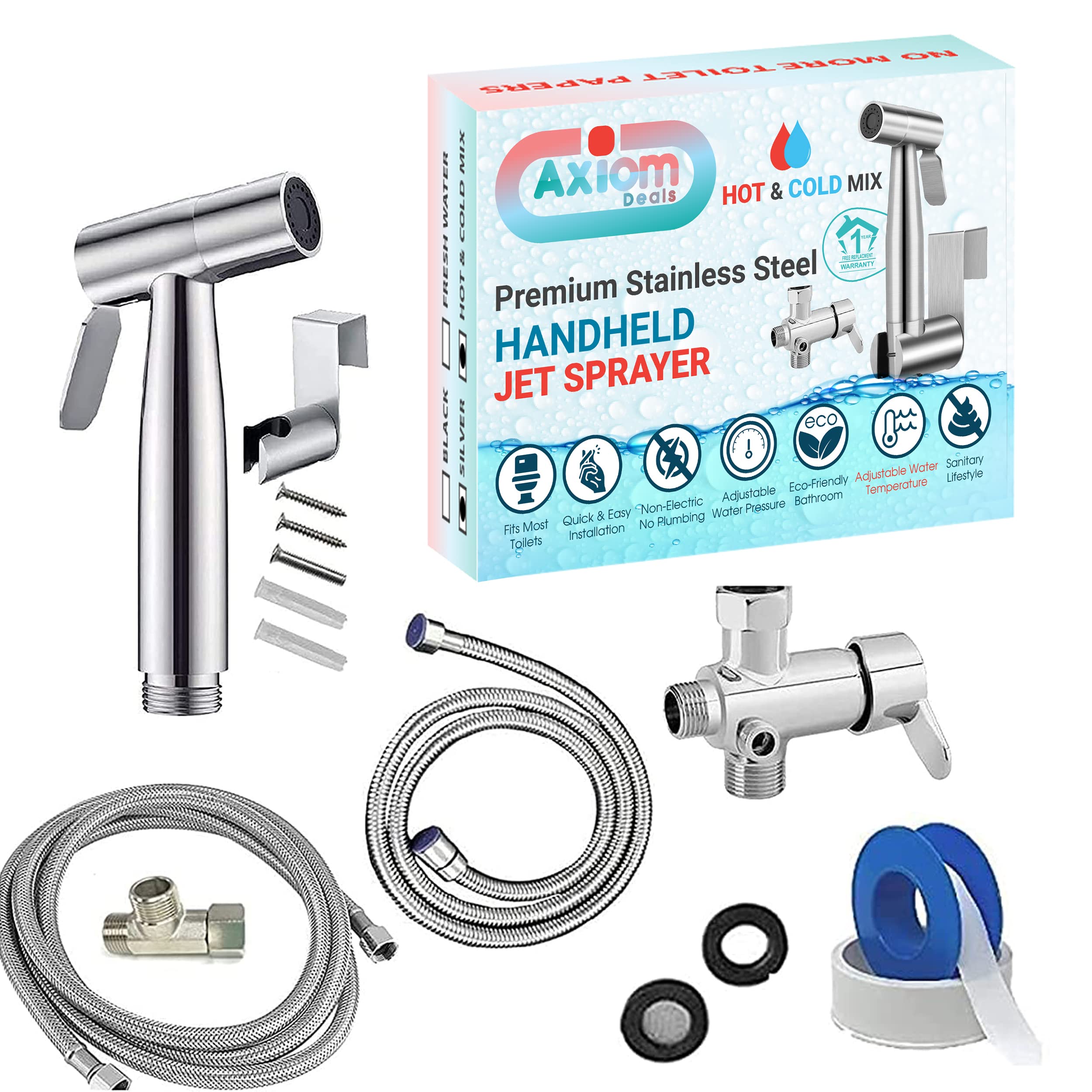Pack of 1) Axiomdeals HOT u0026 COLD MIX/WARM Water Handheld Bidet Toilet Bidet  Shattaf Muslim