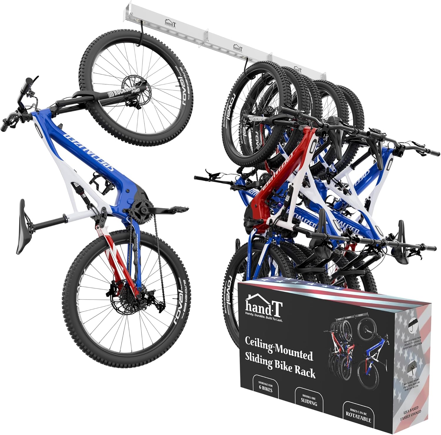 USA Based USA Based Ceiling Bike Hanger 2 Large Hooks for Fat Tire Bike Slide Mount, Sliding Garage Bicycle Storage Heavy Duty Hanging Hook 100lb Limit, Hangers for Storing Bicycles 2-Pack | Black