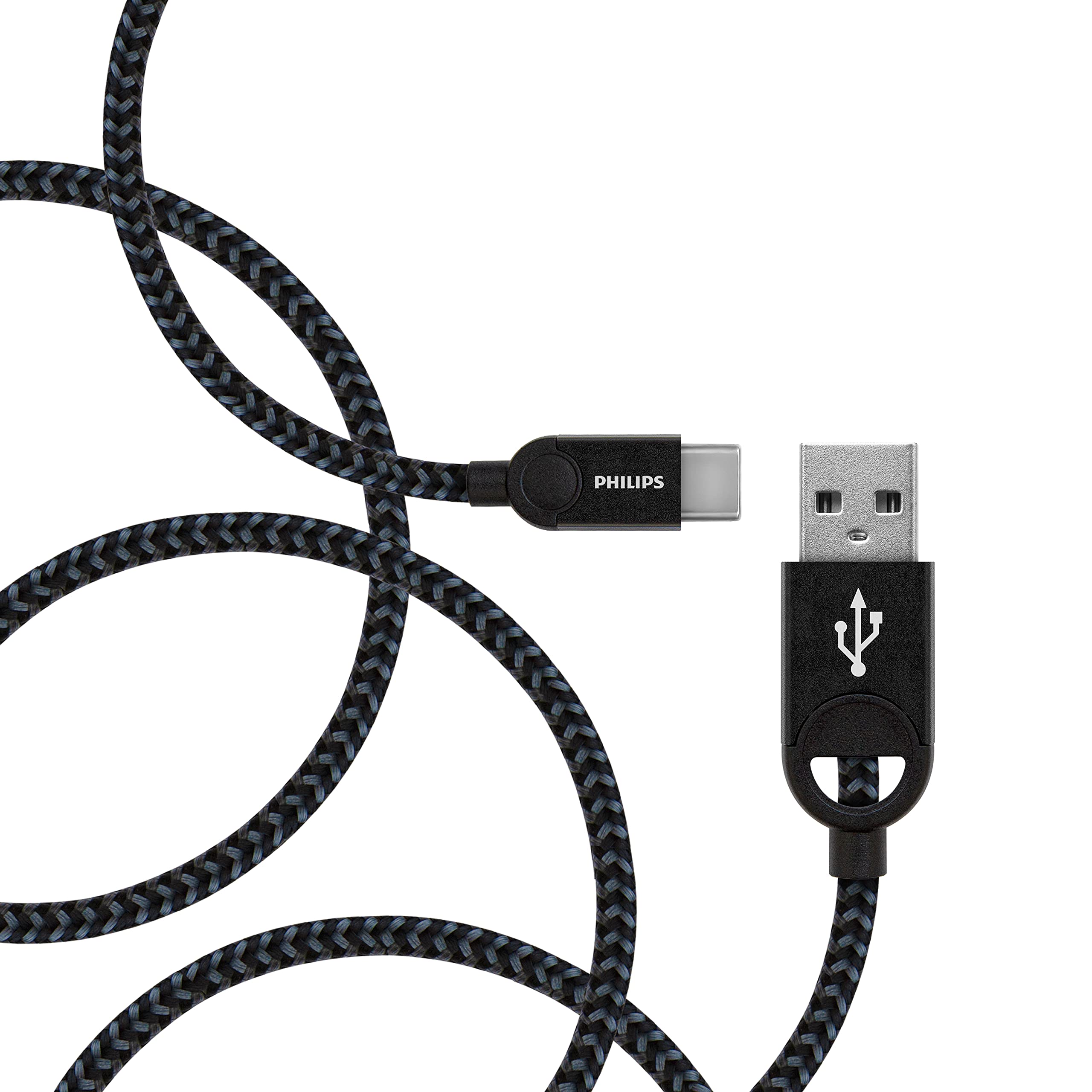 Philips USB - USB C Şarj Kablosu, 1.2 Metre, Örgü, Siyah (DLC2628B)